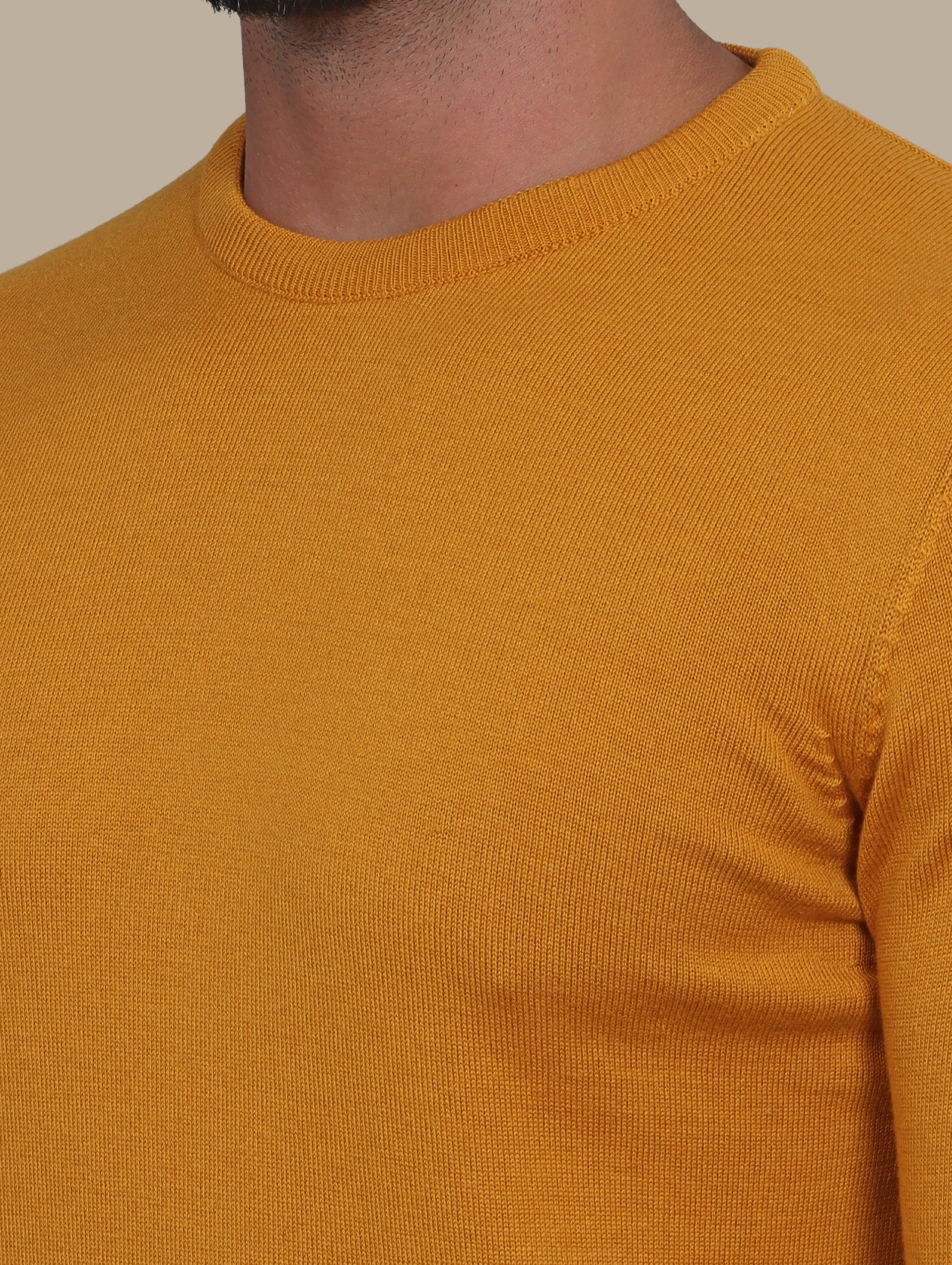 Mustard R-Neck Basic Sweater