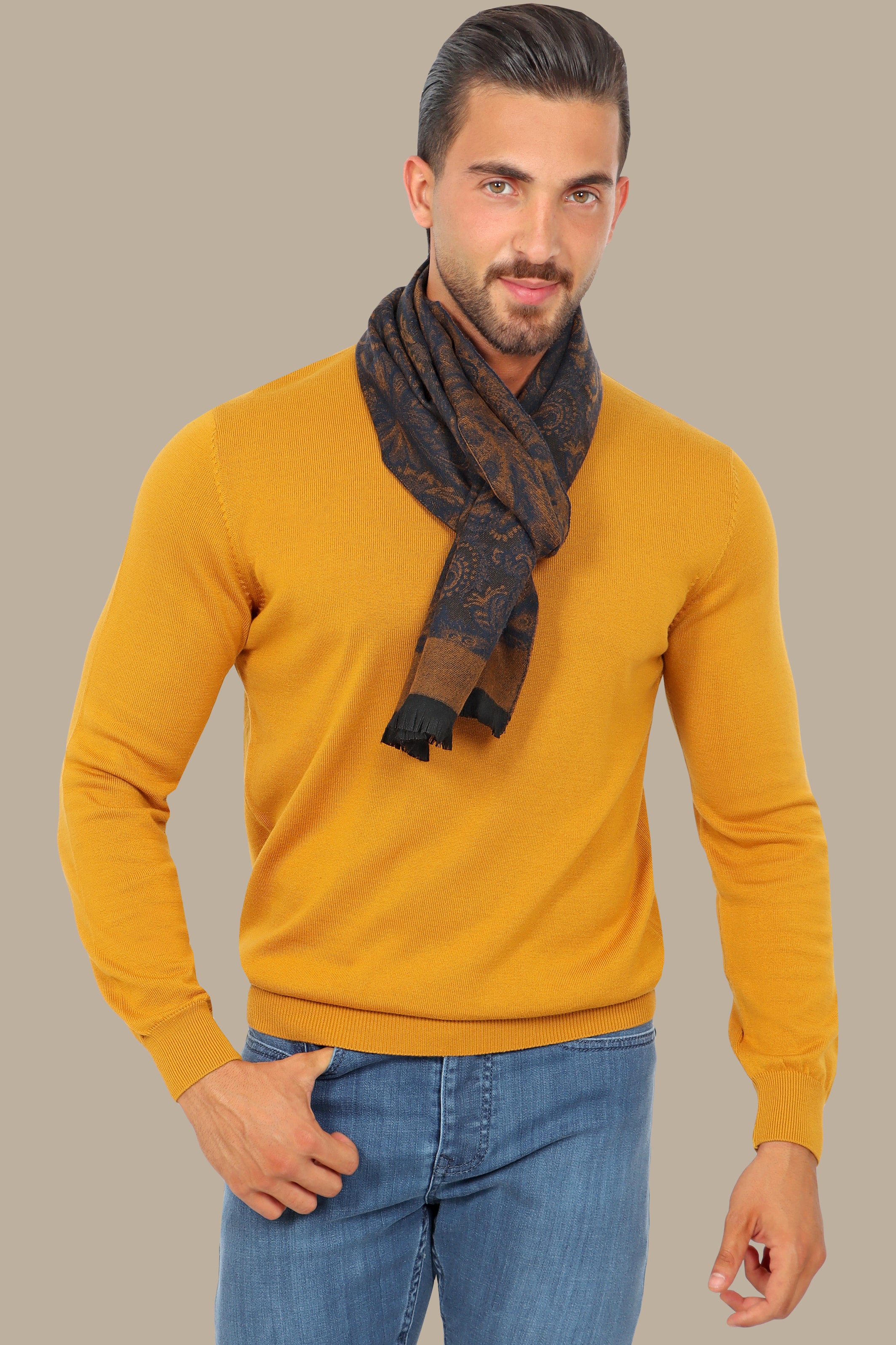 Mustard R-Neck Basic Sweater