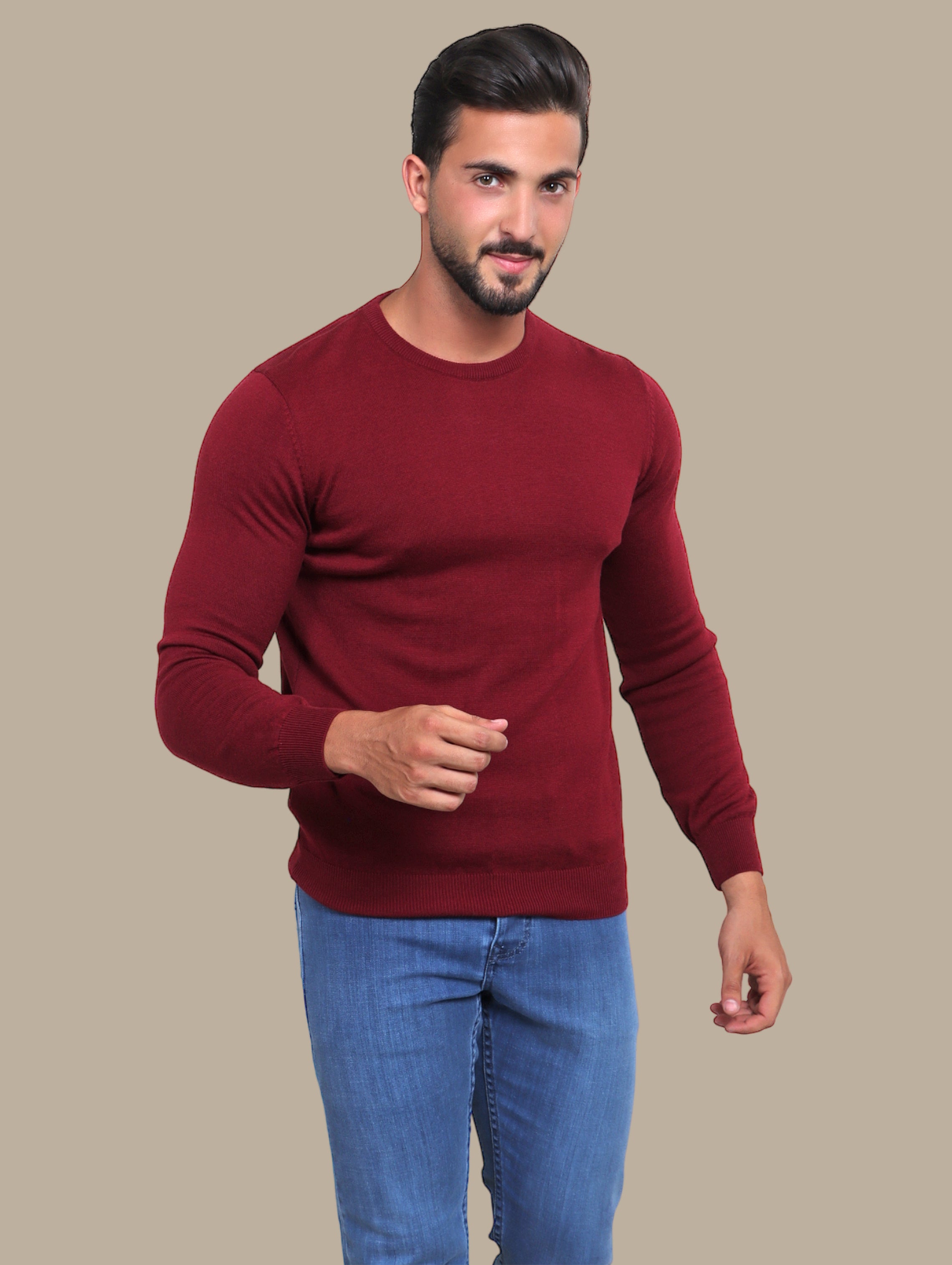 Burgundy Round Neck Basic Sweater