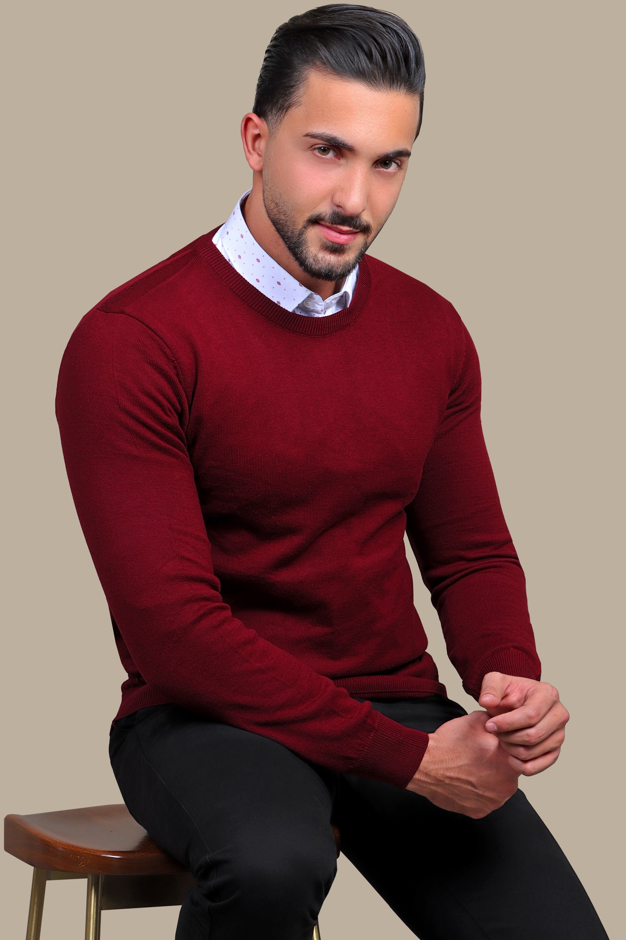 Burgundy Round Neck Basic Sweater