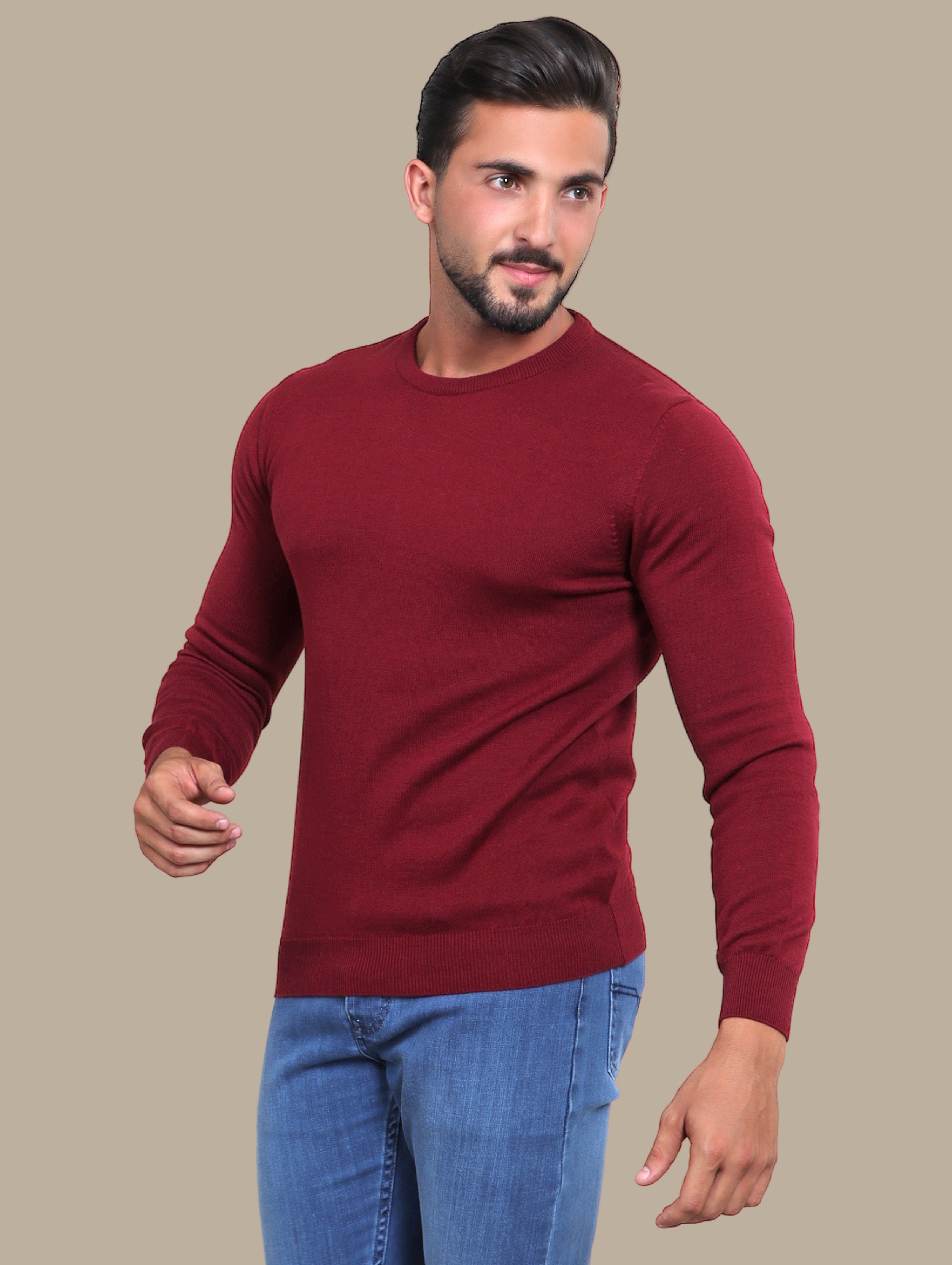 Burgundy Round Neck Basic Sweater