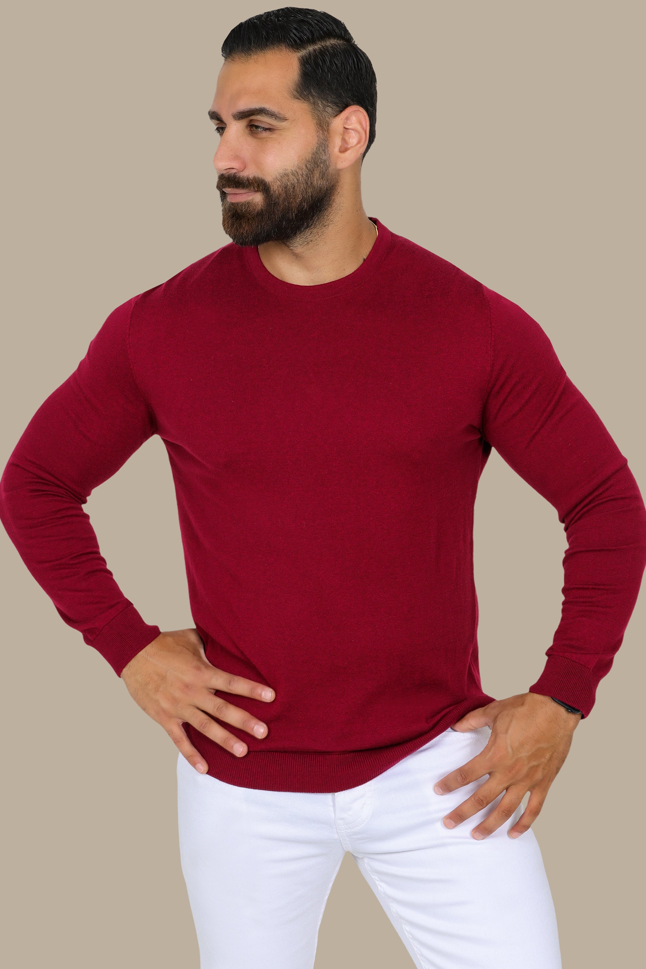 Burgundy Round Neck Basic Sweater
