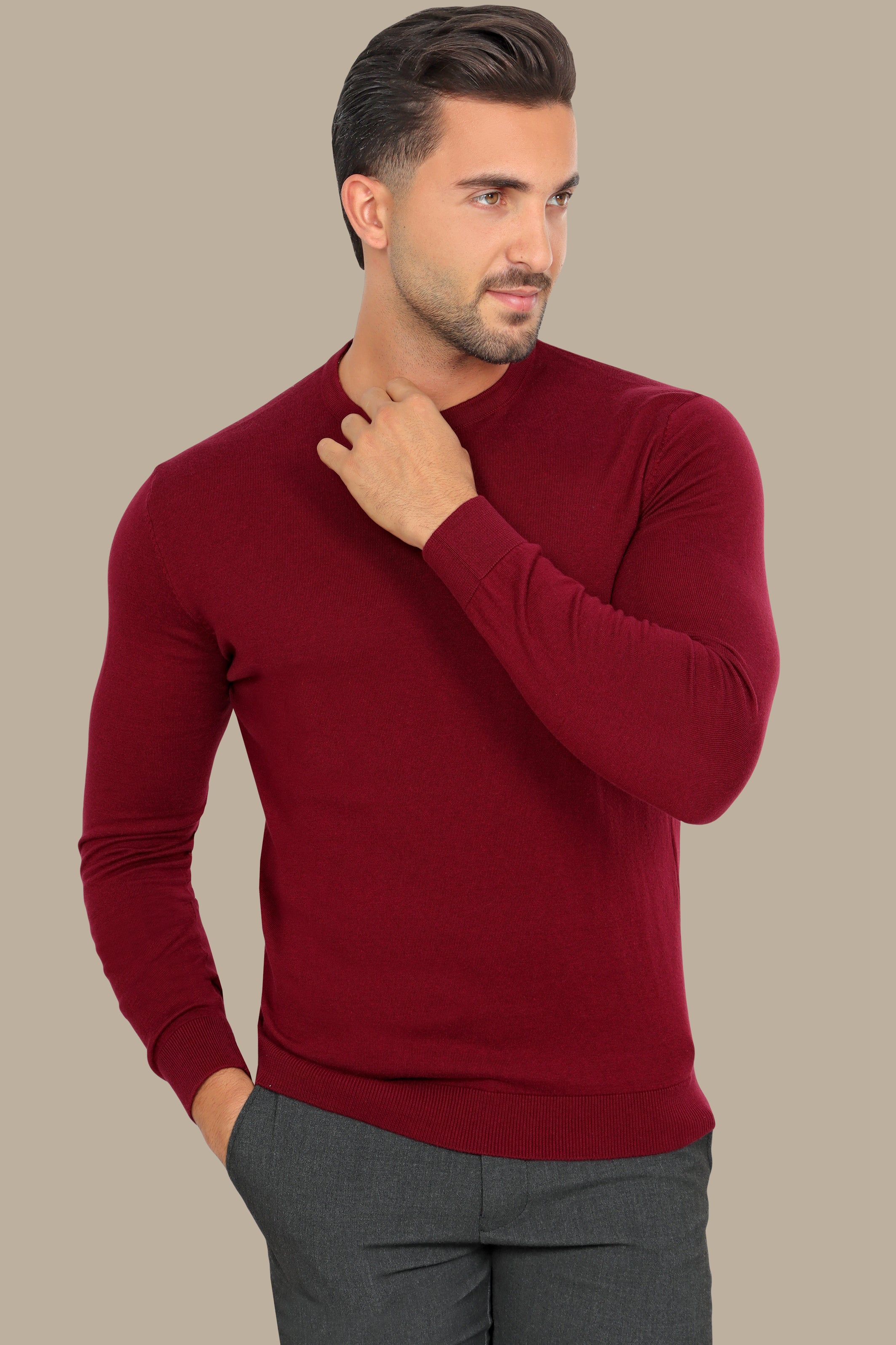 Burgundy Round Neck Basic Sweater