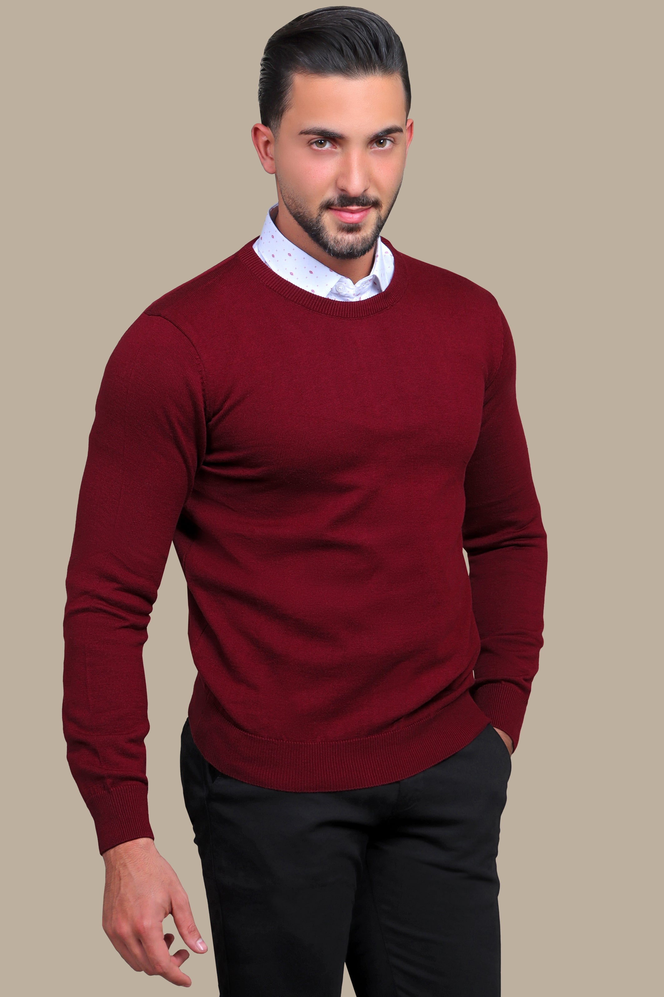 Burgundy Round Neck Basic Sweater