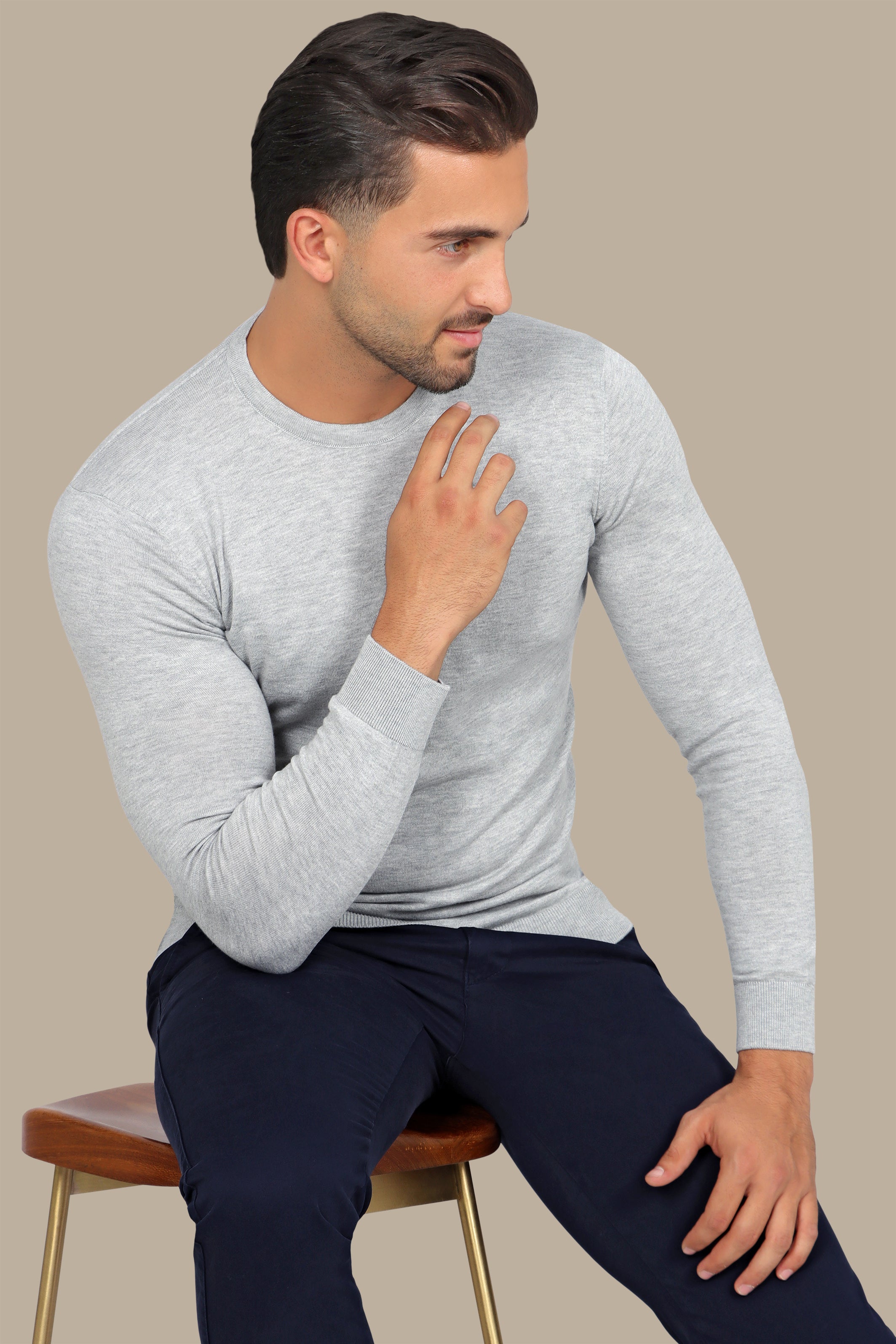 Light Grey R-Neck Basic Sweater