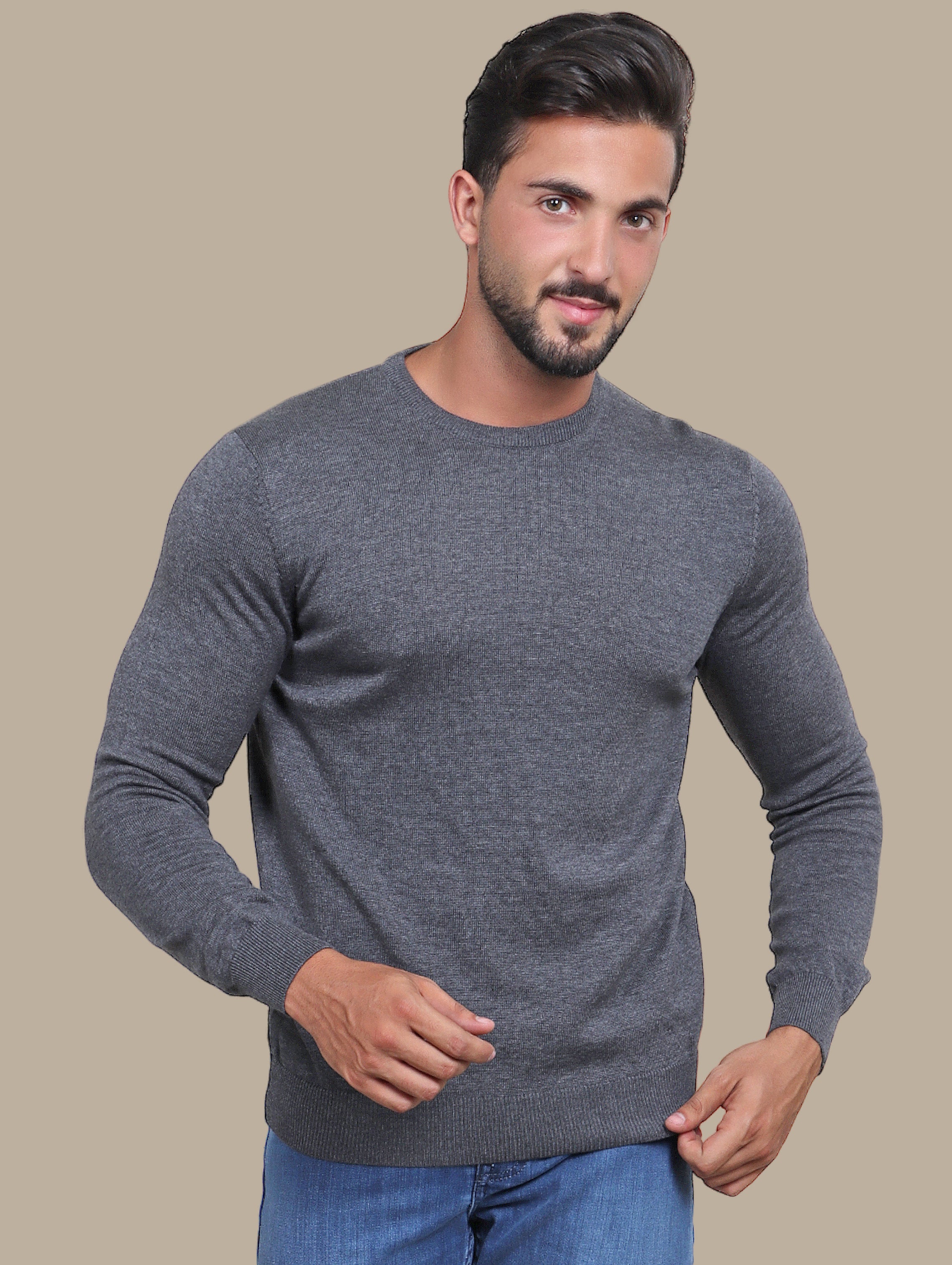 Dark Grey R-Neck Basic  Sweater