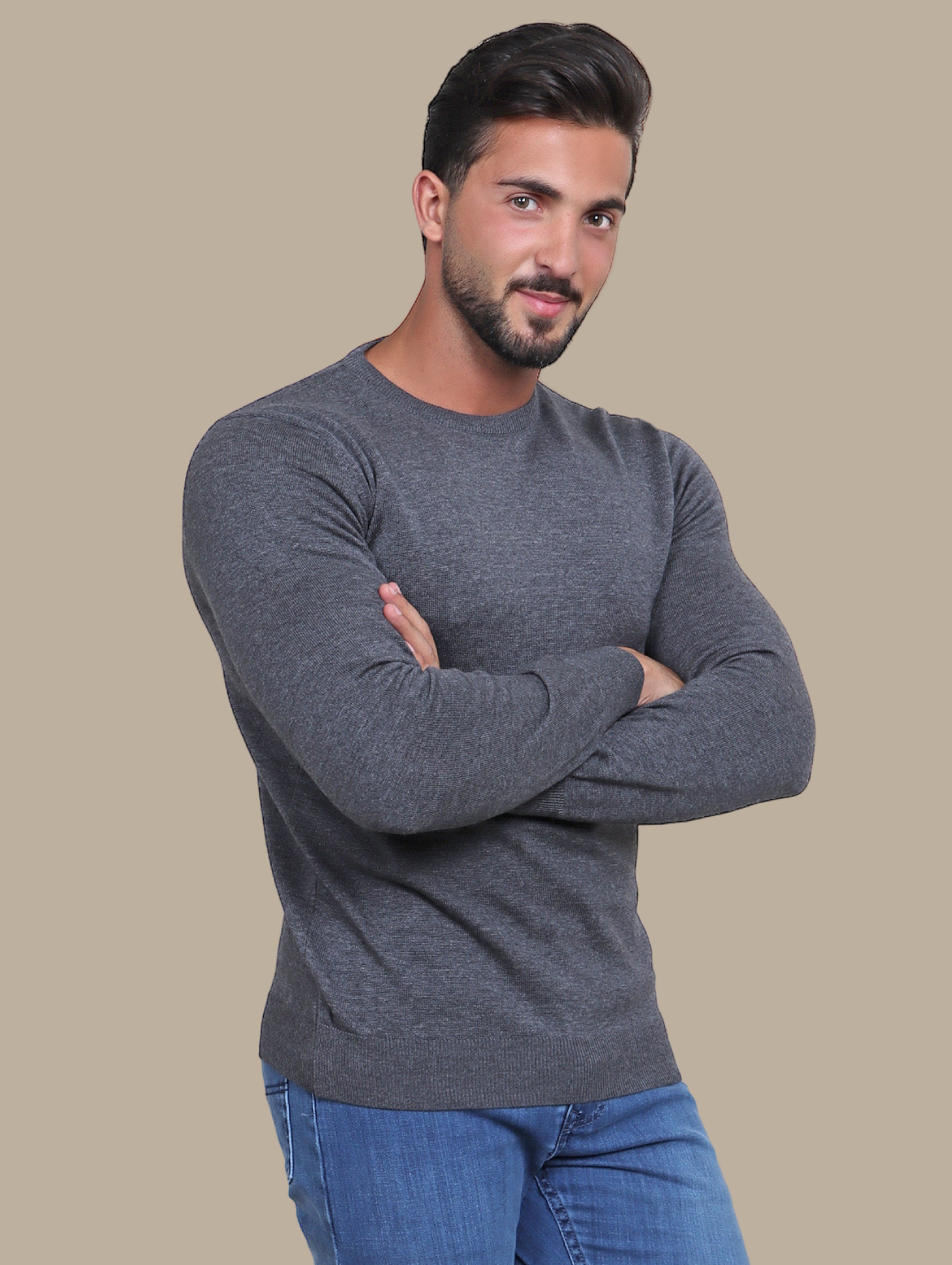 Dark Grey R-Neck Basic  Sweater