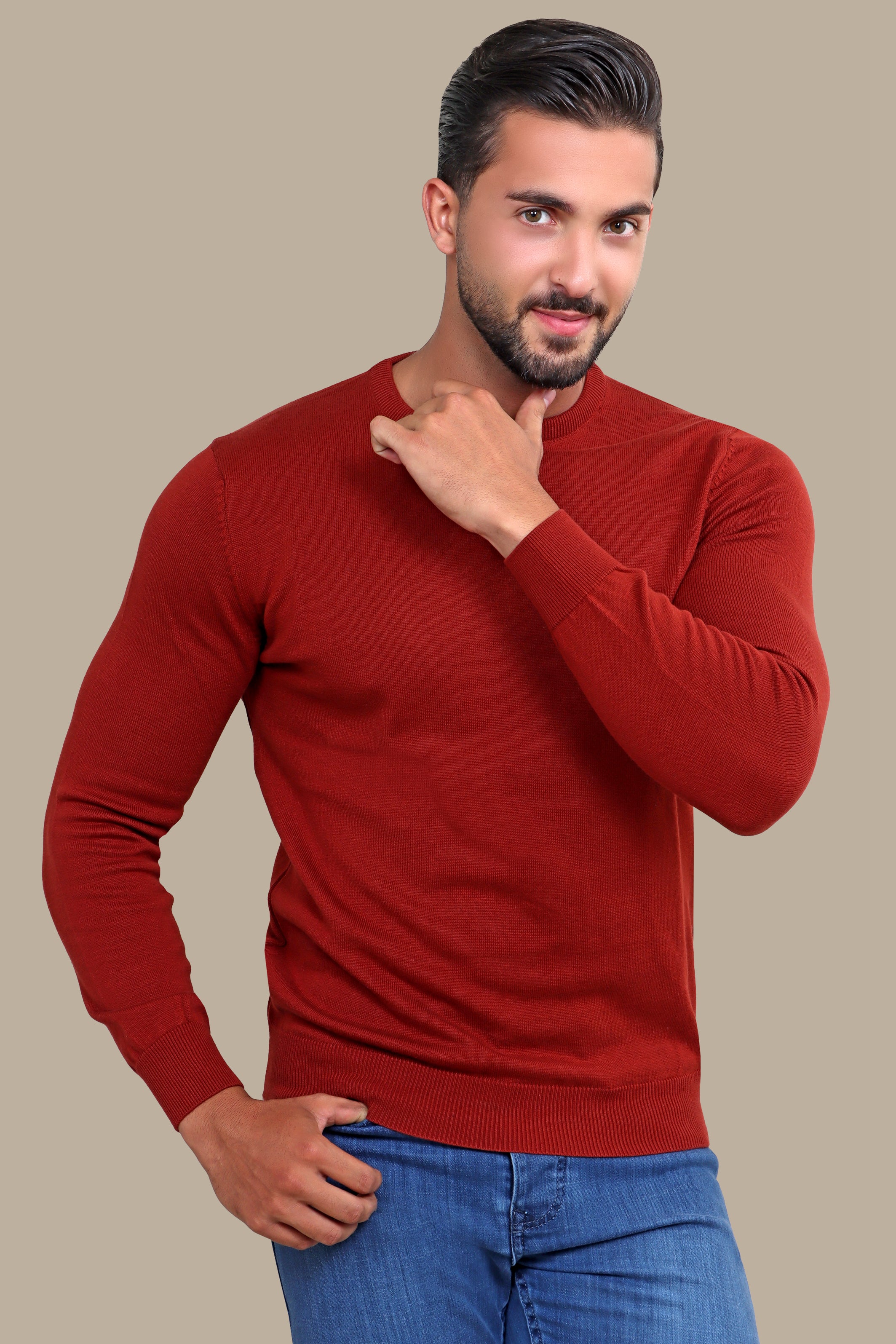 Brick R-neck Basic Sweater