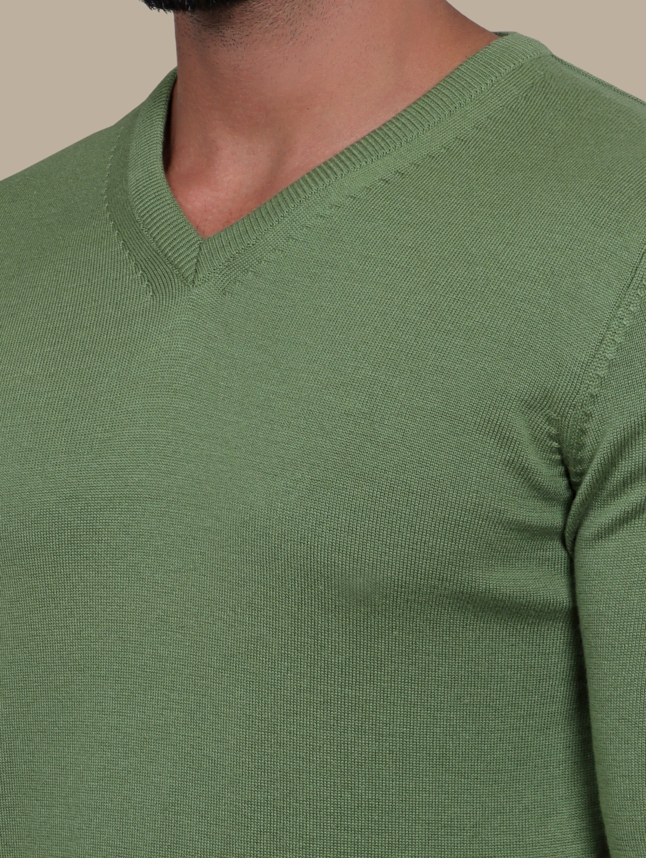 Green V-Neck Basic Sweater