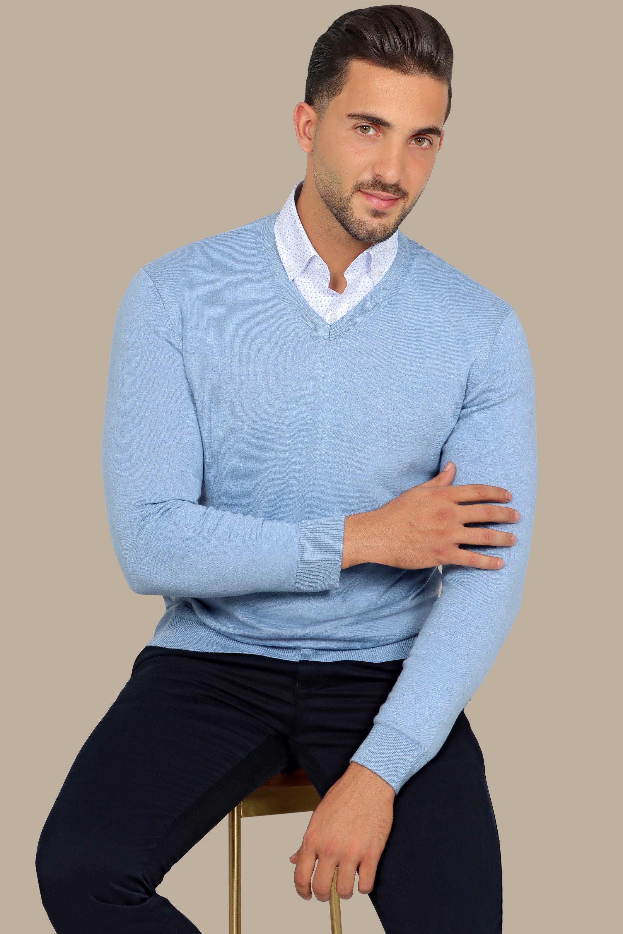 Light Blue Basic V-Neck Sweater