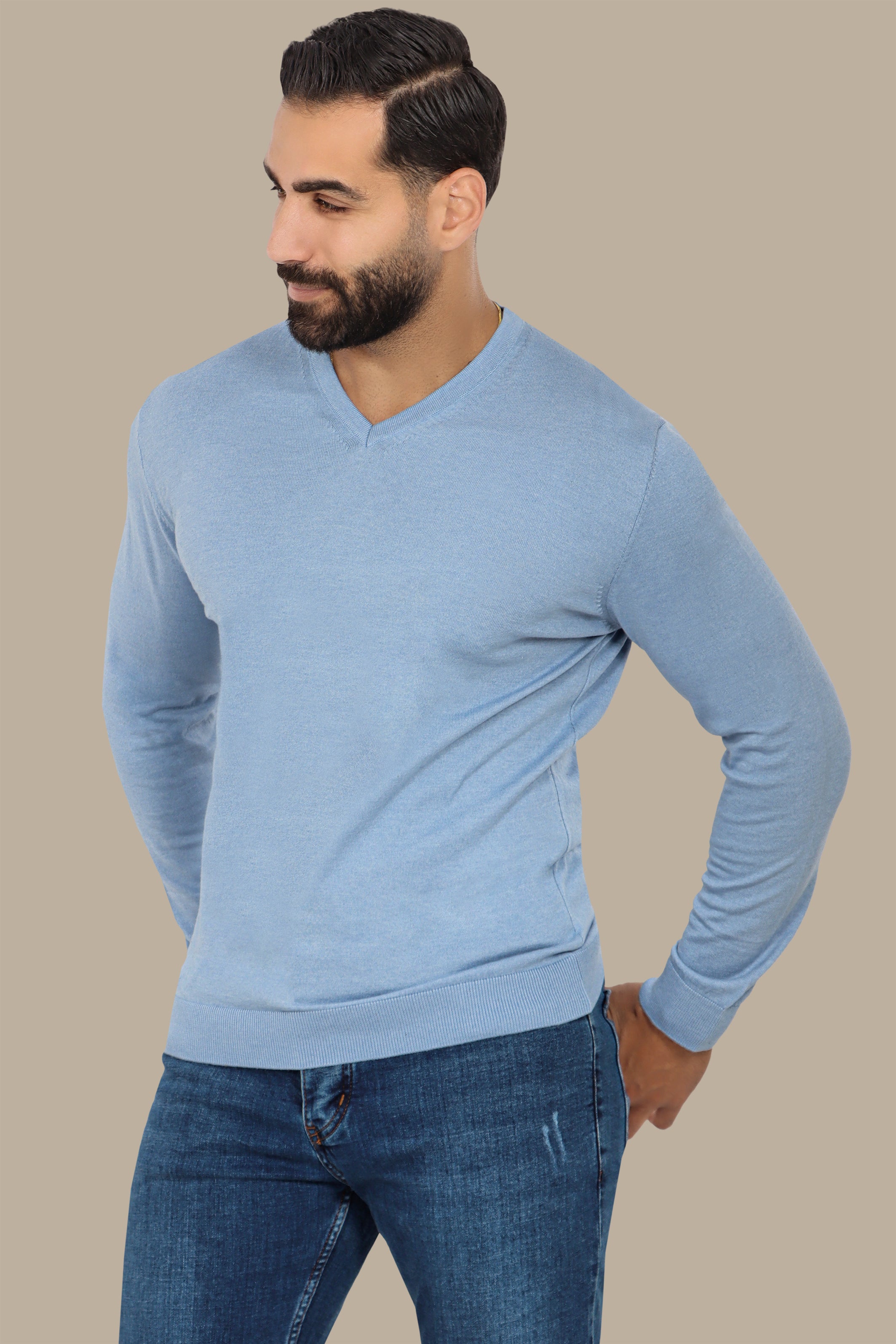 Light Blue Basic V-Neck Sweater