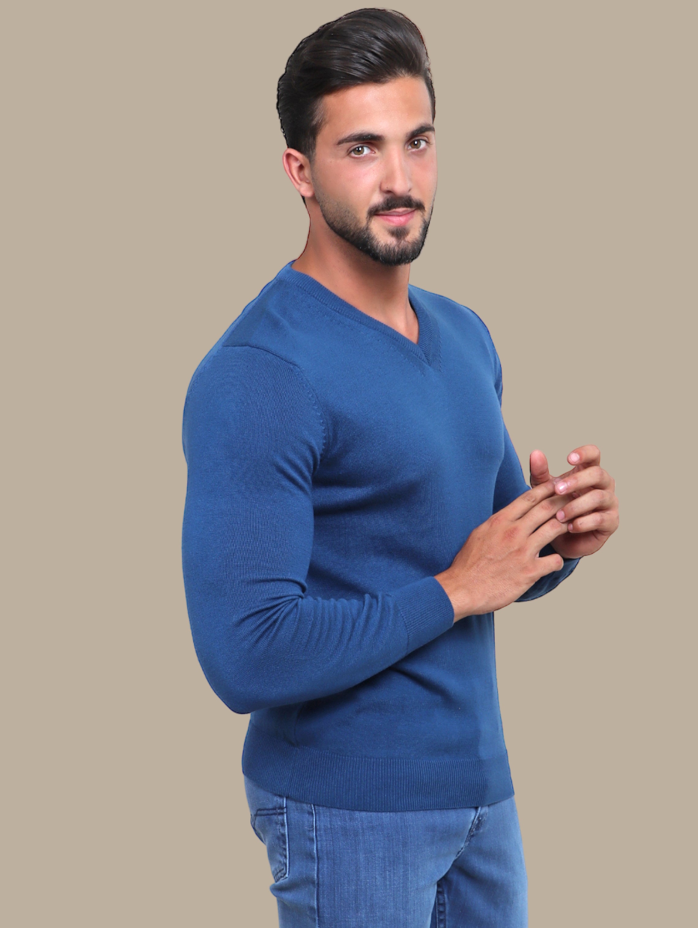 Petrol V-Neck Basic Sweater