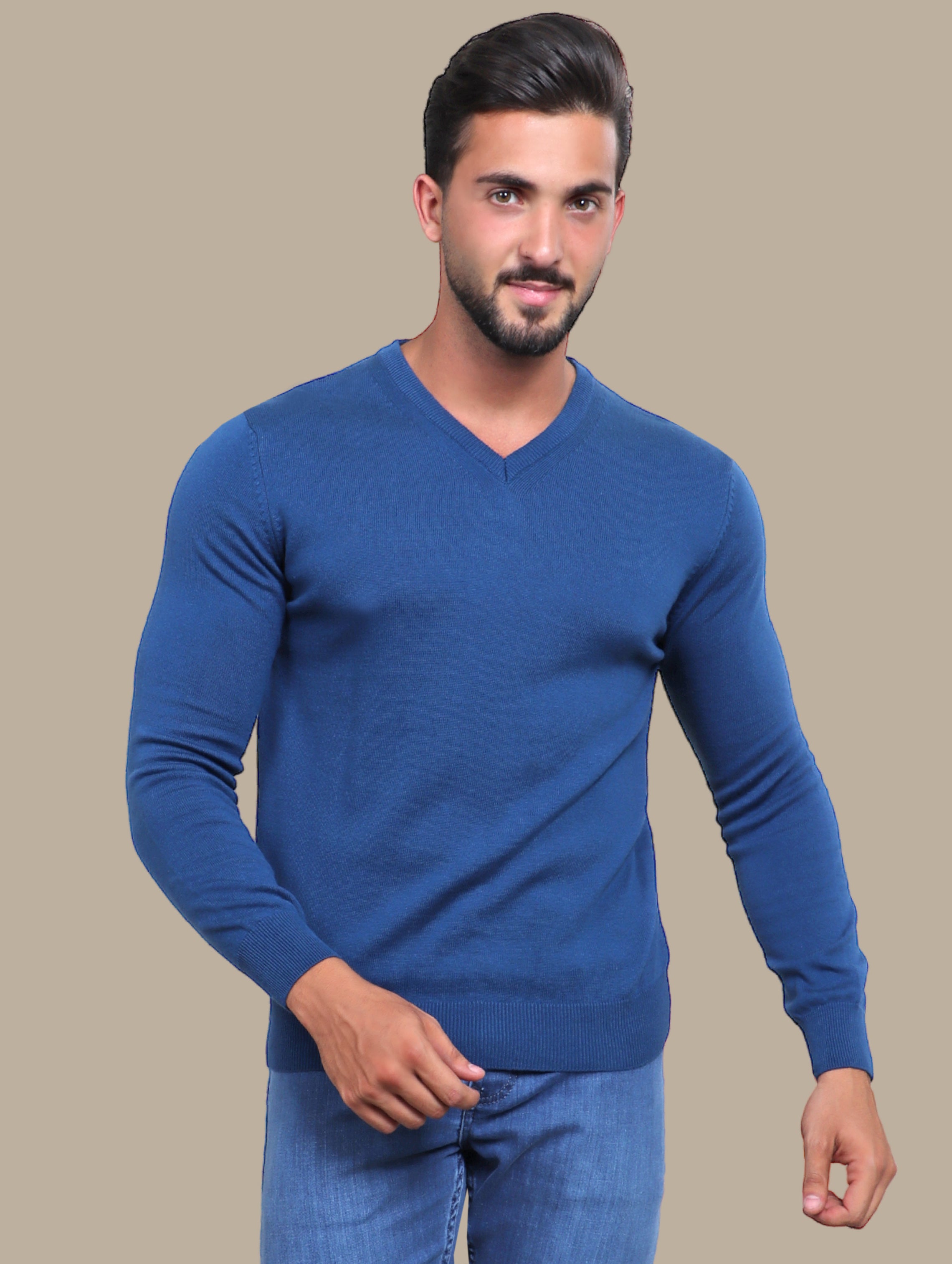 Petrol V-Neck Basic Sweater