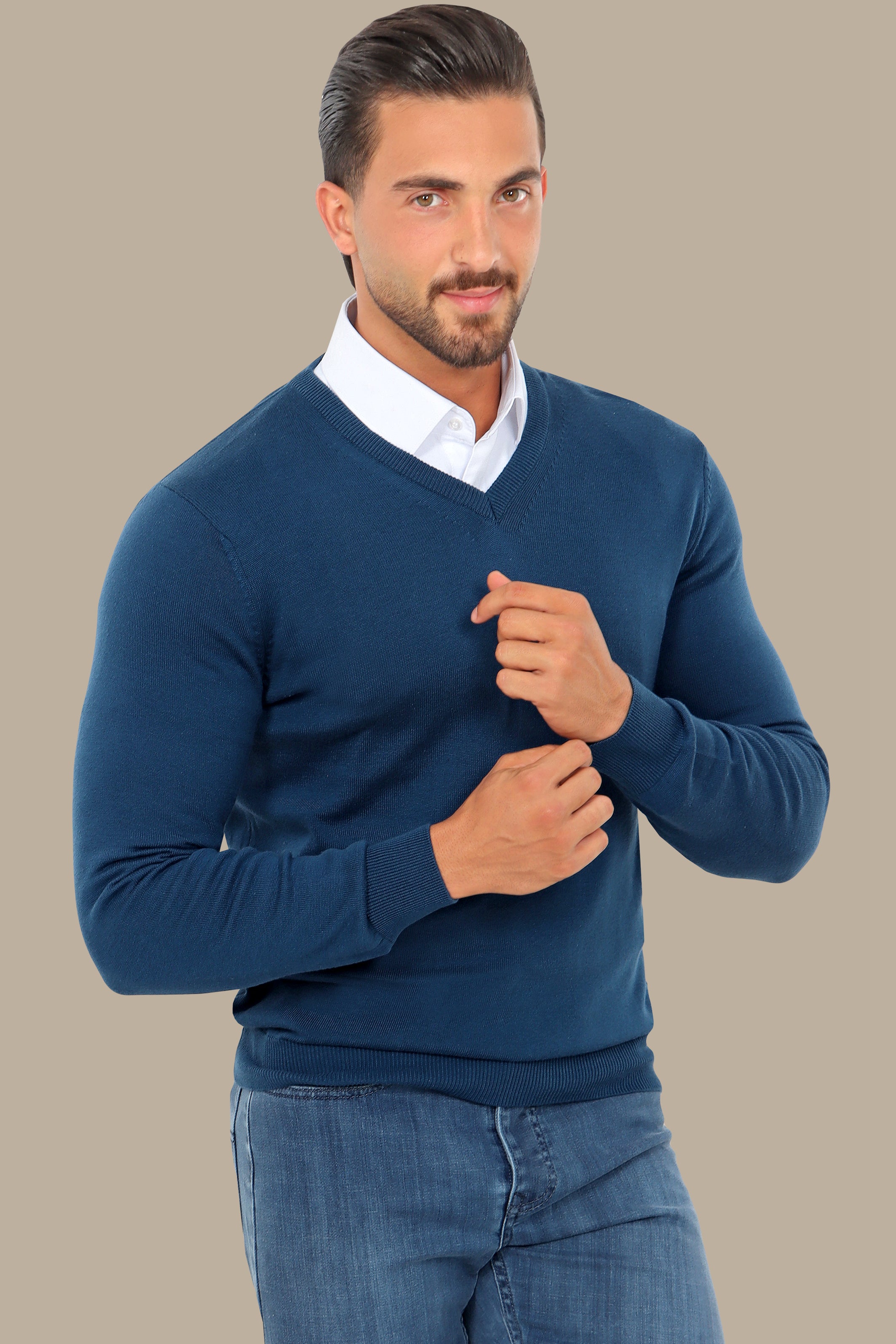 Petrol V-Neck Basic Sweater