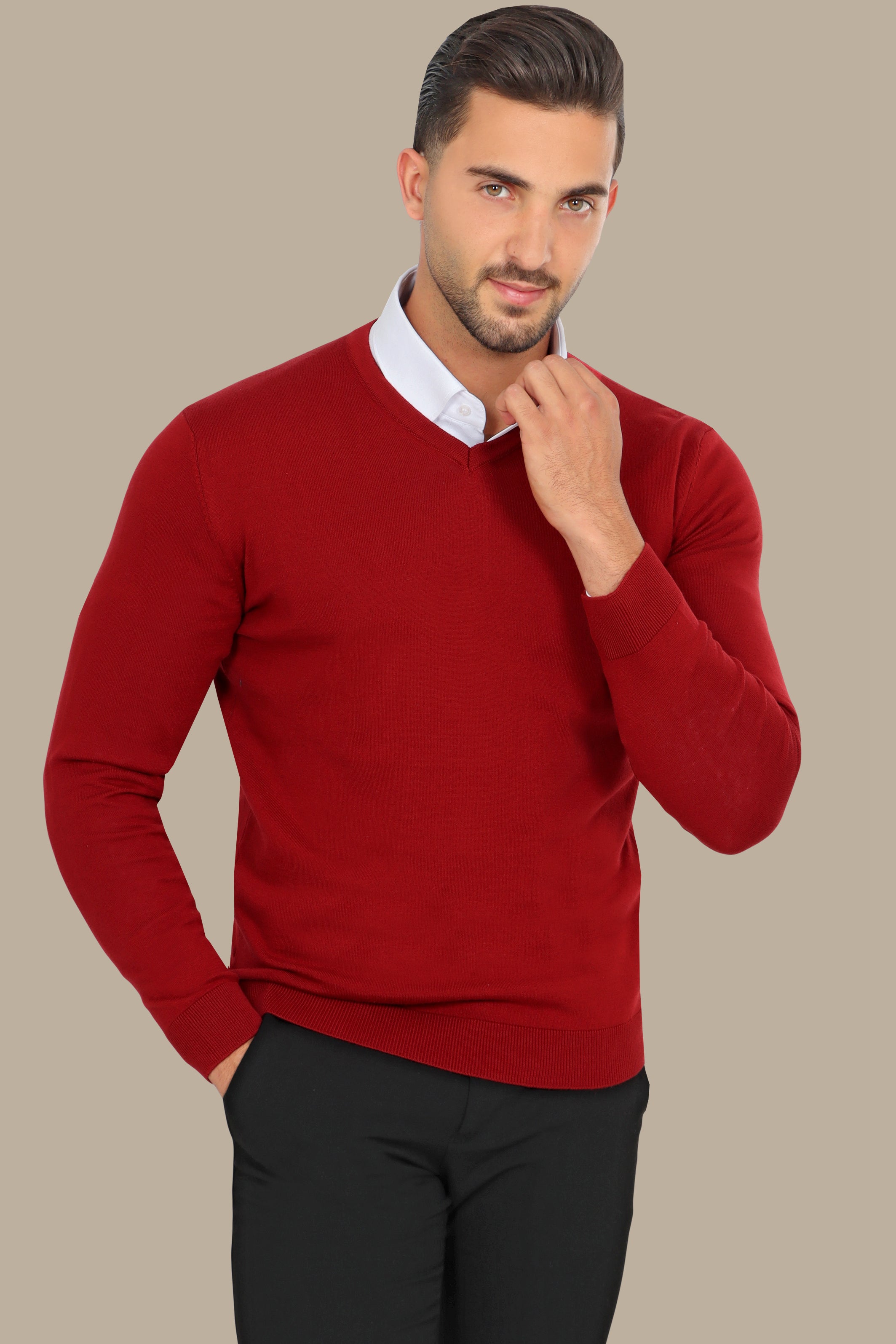 Basic Red V-Neck Sweater