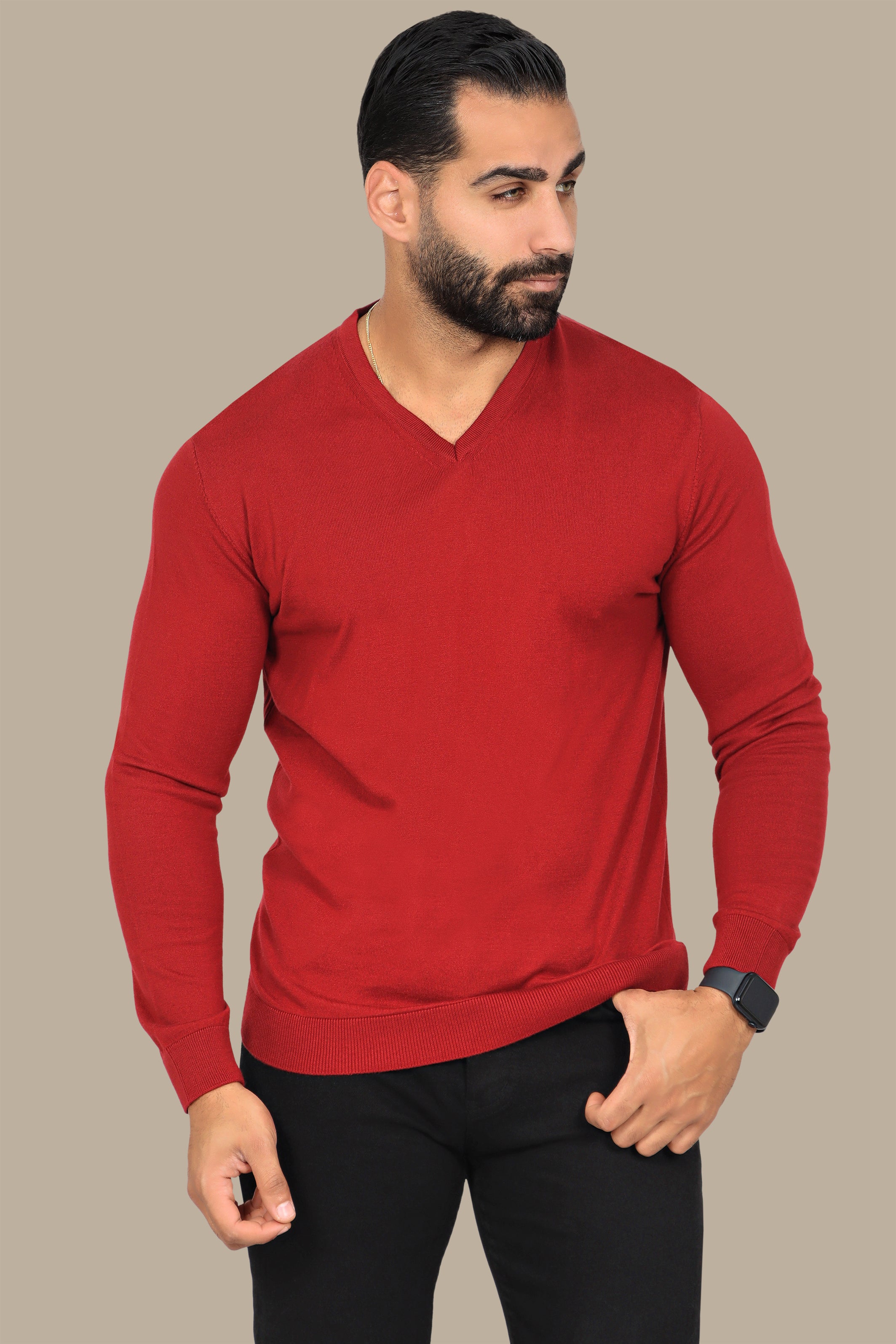 Basic Red V-Neck Sweater