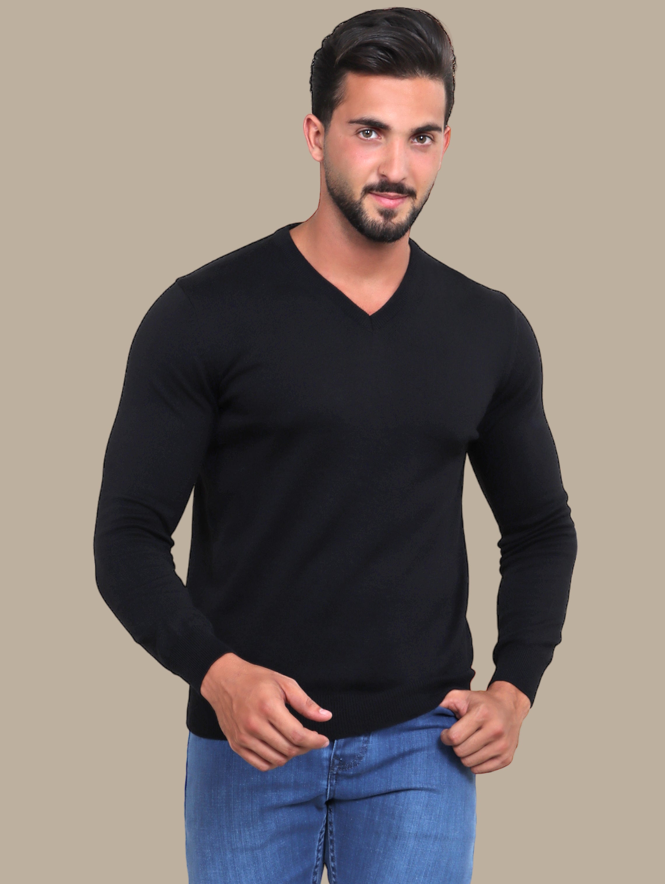 Black V-Neck Basic Sweater