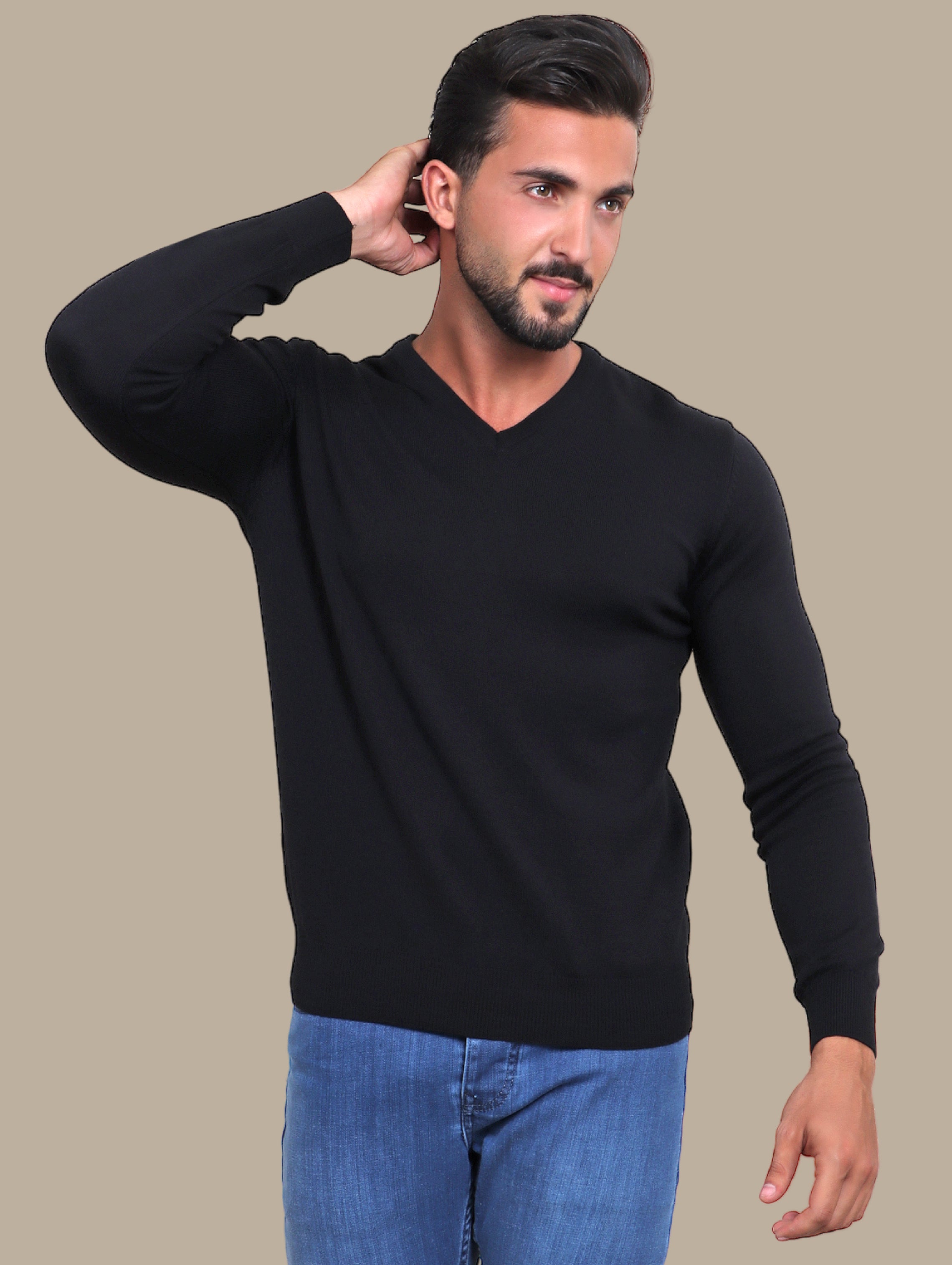 Black V-Neck Basic Sweater