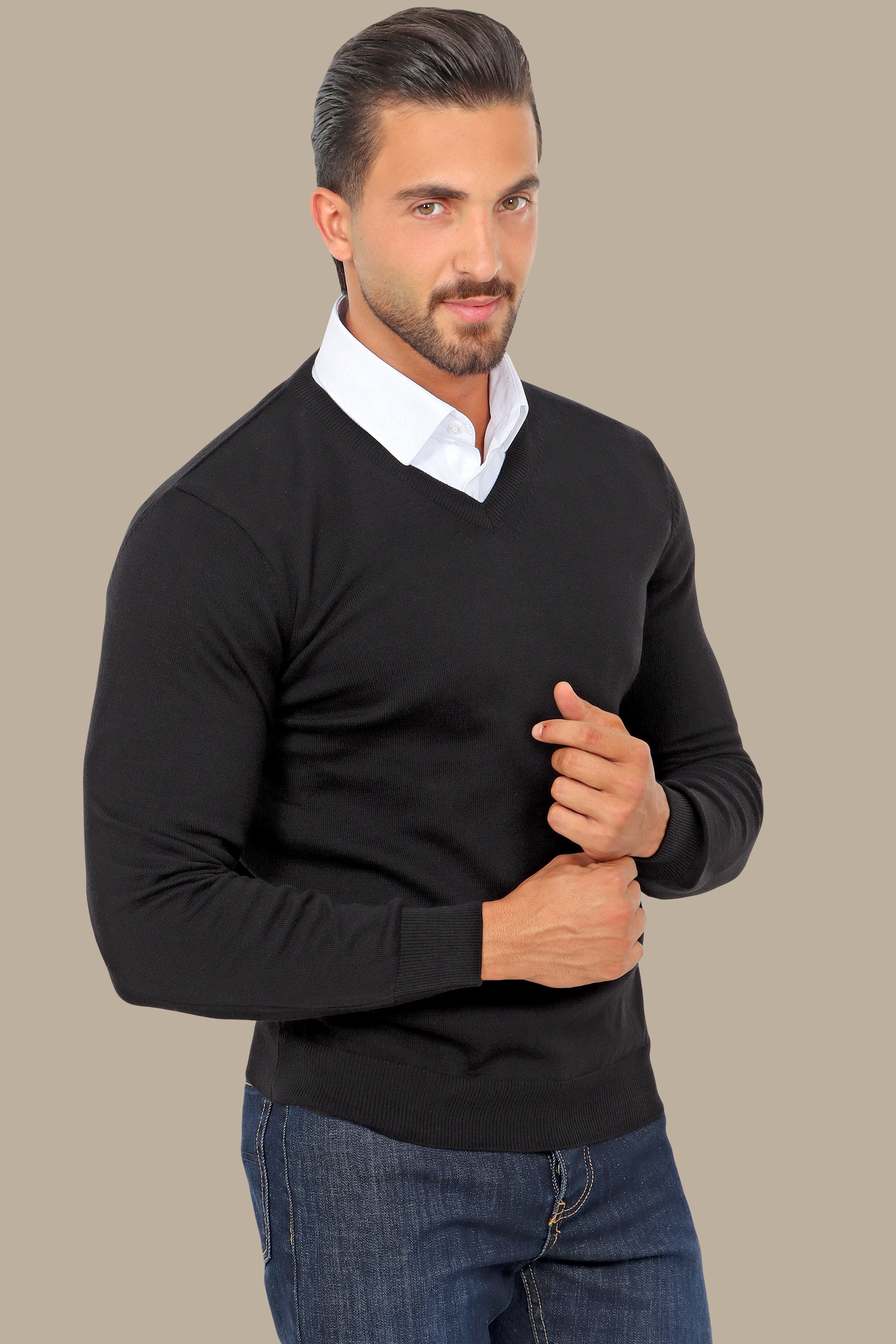 Black V-Neck Basic Sweater