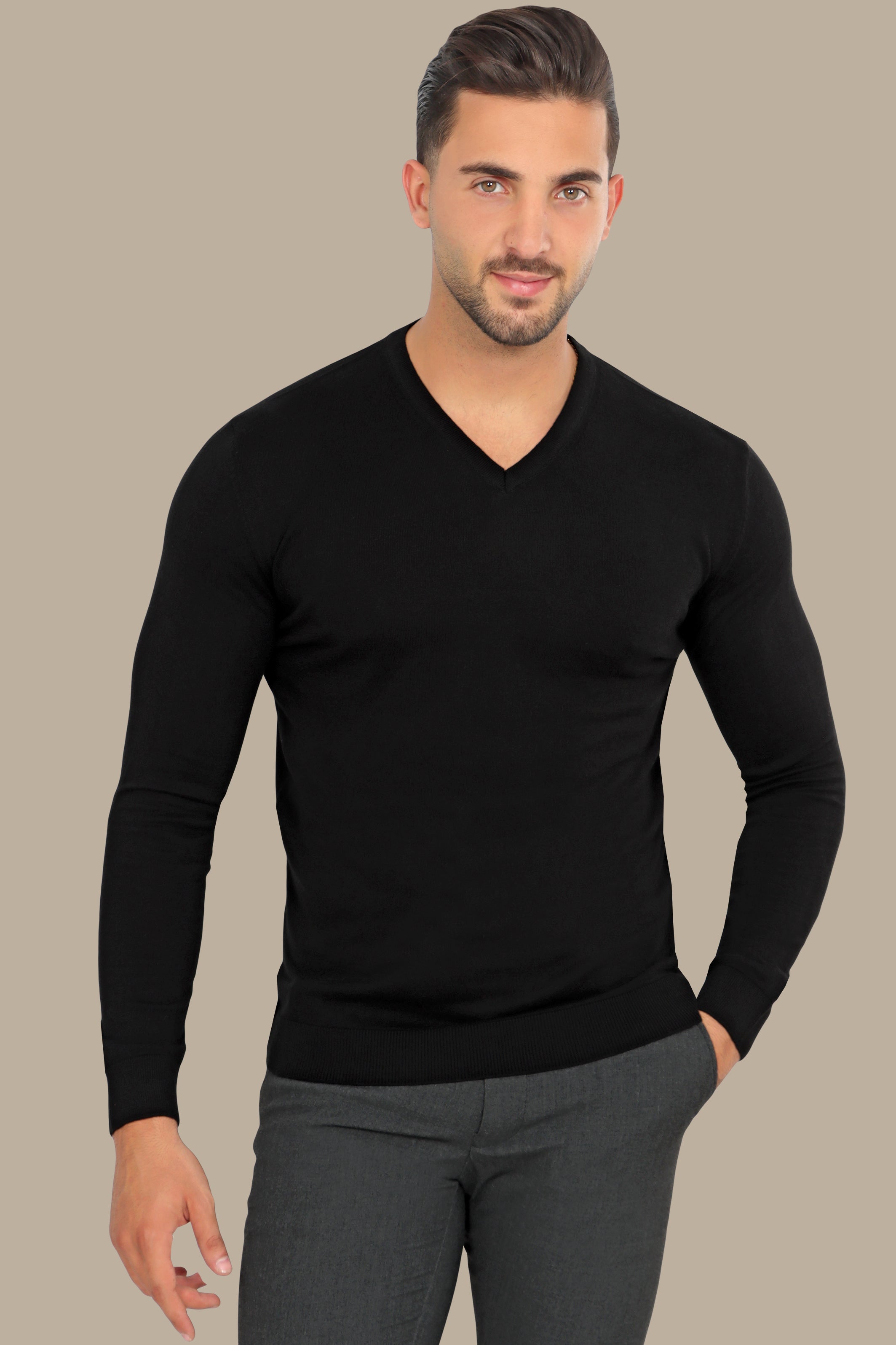 Black V-Neck Basic Sweater