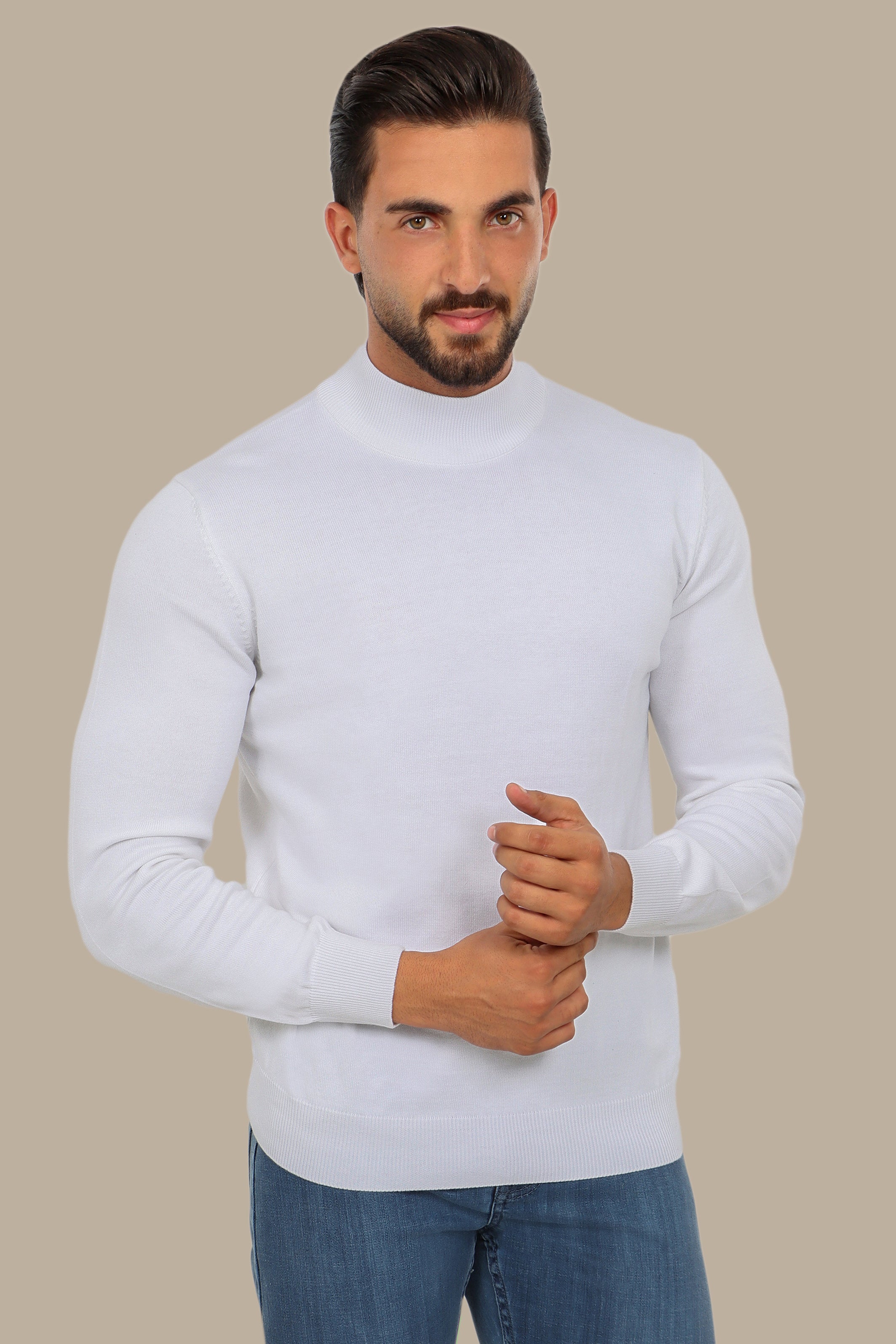 Basic White High Neck Sweater