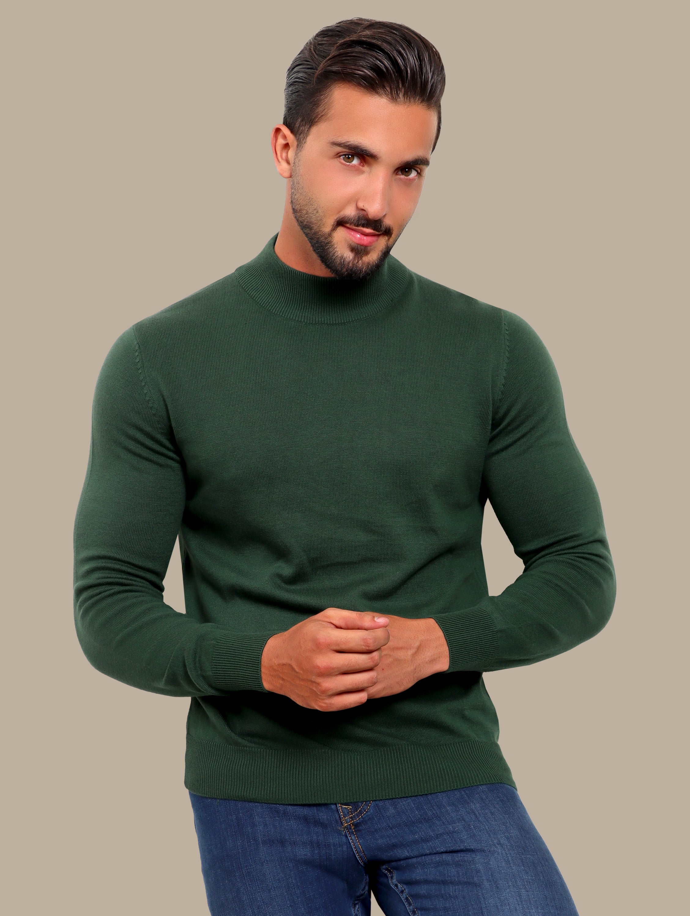 Green High Neck Basic Sweater