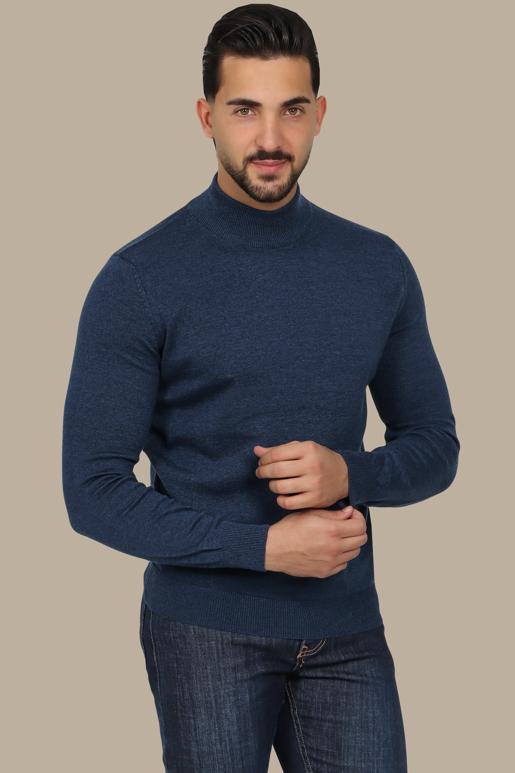 Blue High-Neck Sweater