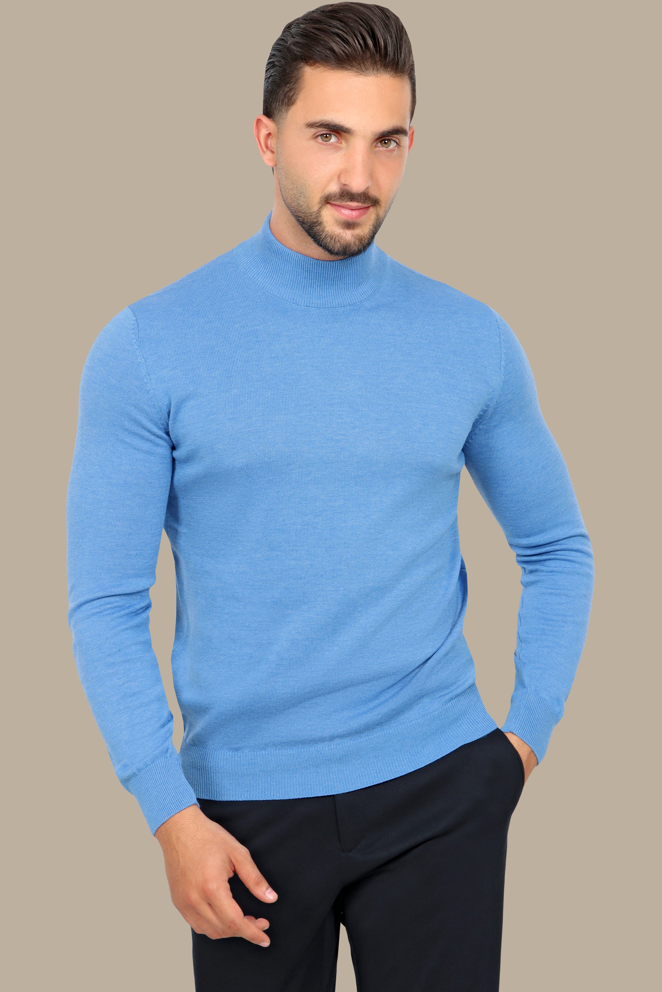 Light Blue High Neck Basic Sweater