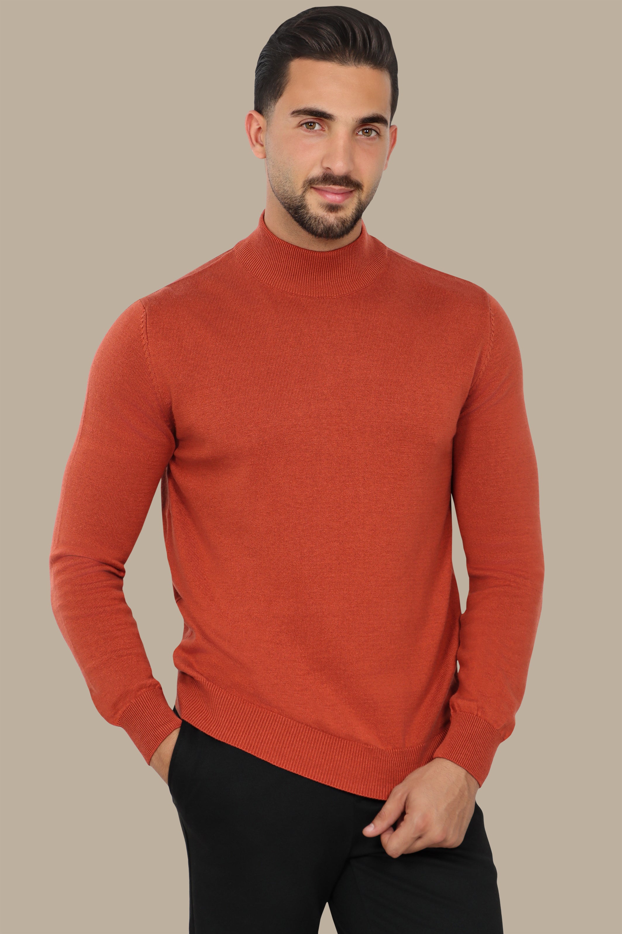 Orange High Neck Basic Sweater