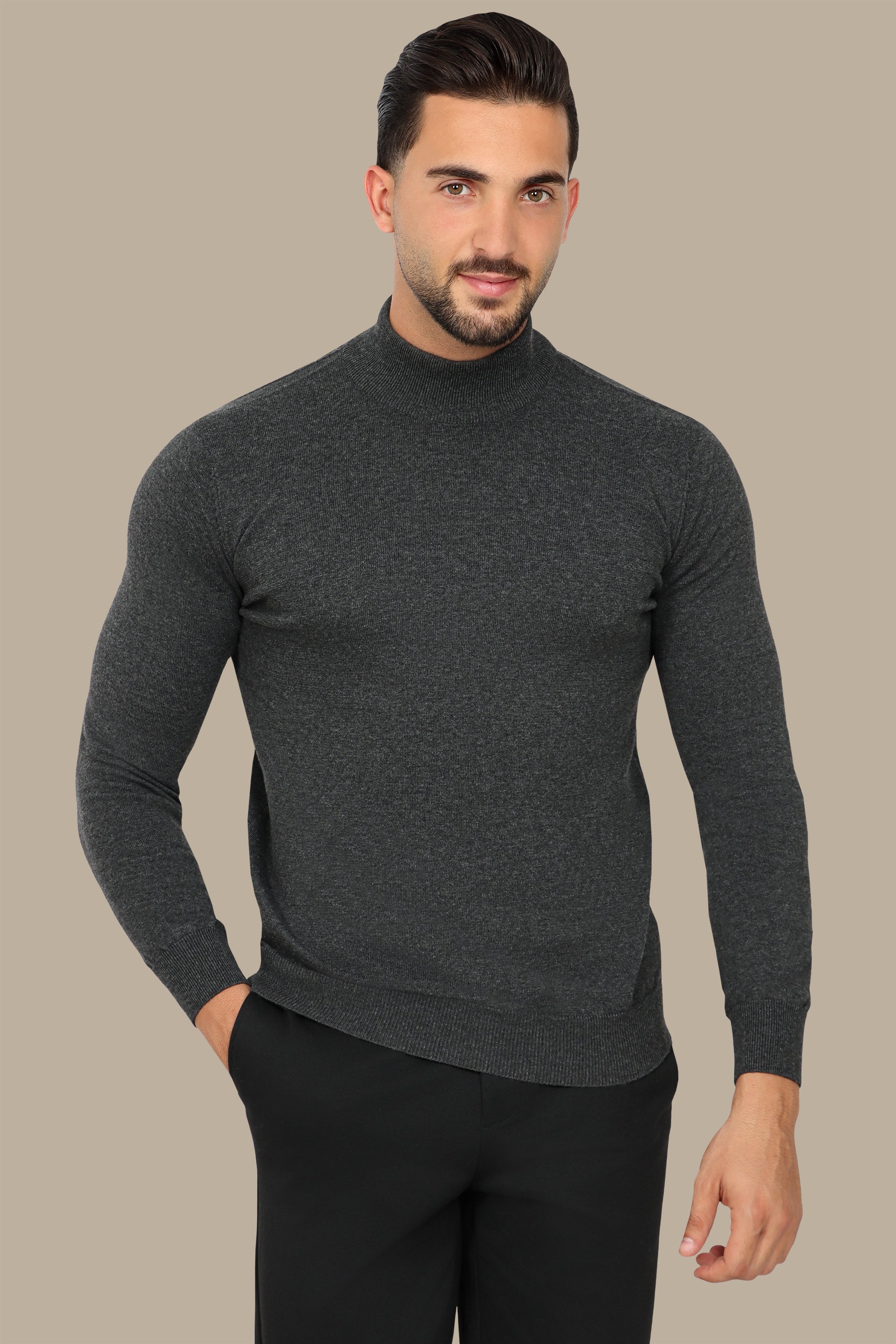 Grey High Neck Basic Sweater