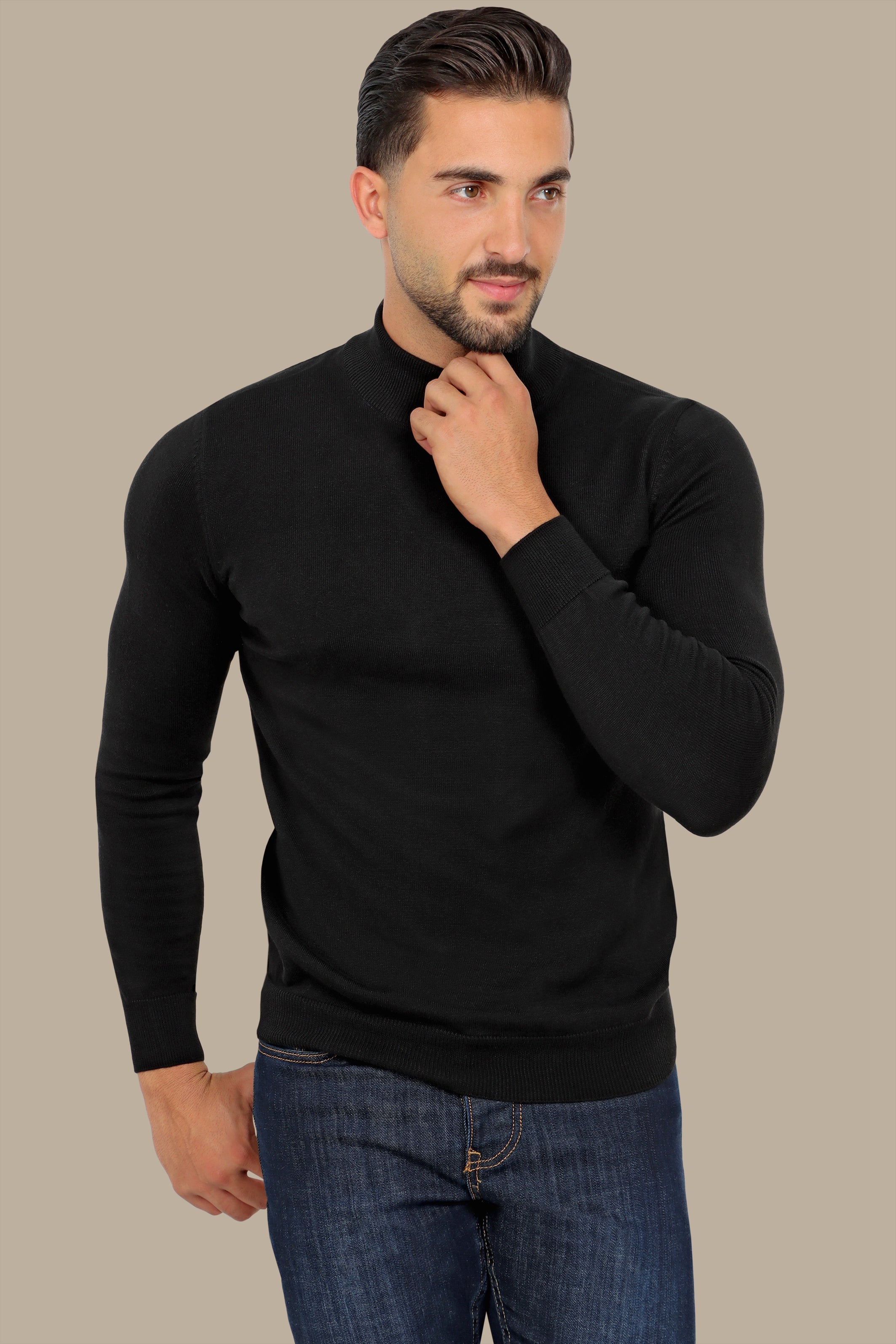 Black High Neck Basic Sweater