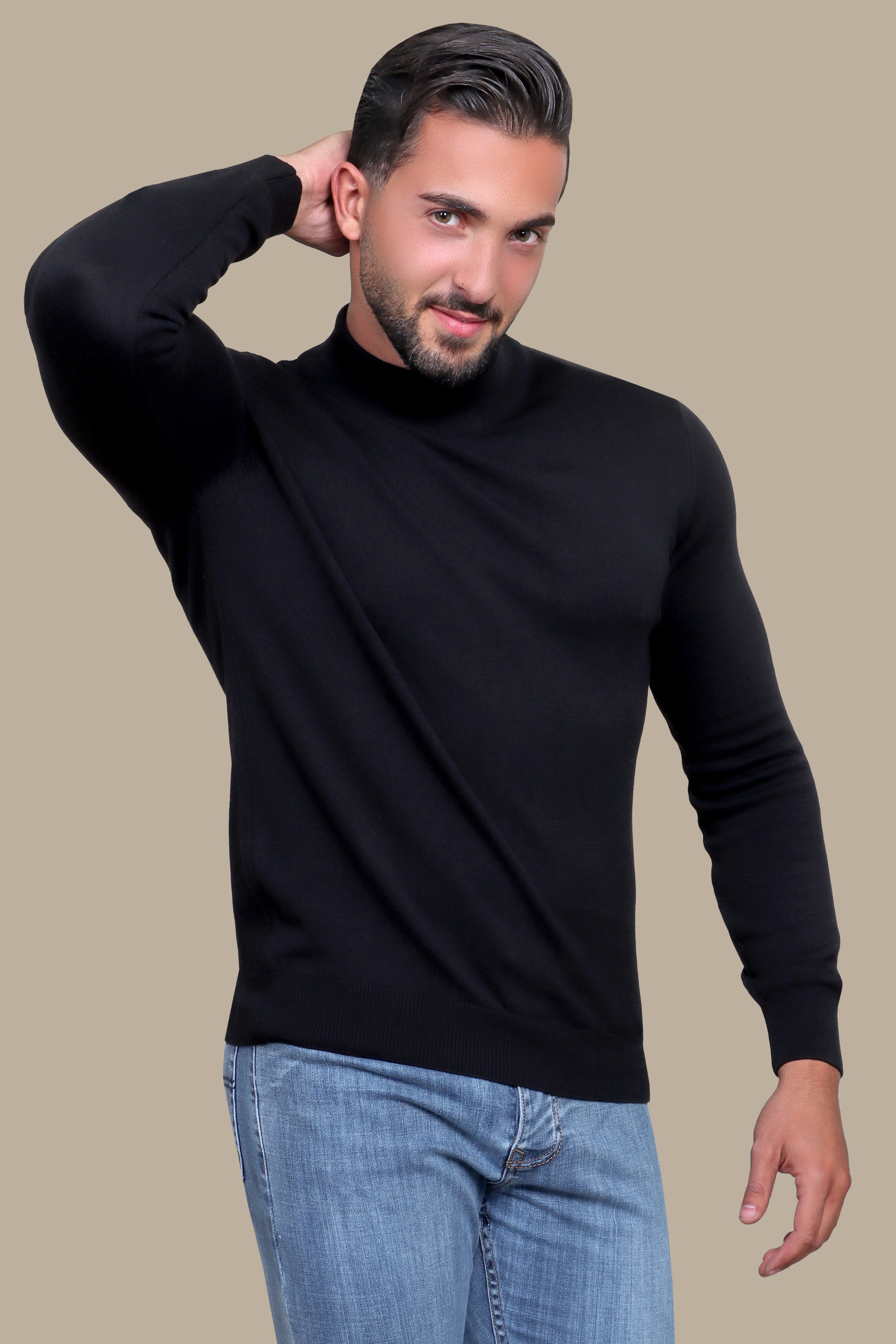 Black Elegance: High Neck Basic Sweater