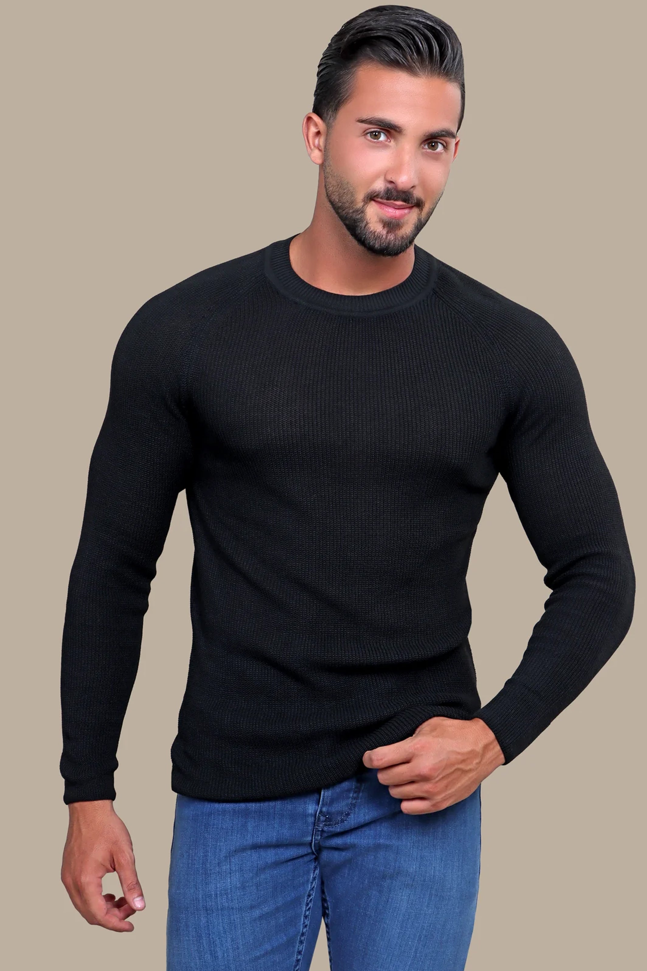 Sweater Ribbed R-Neck | Black