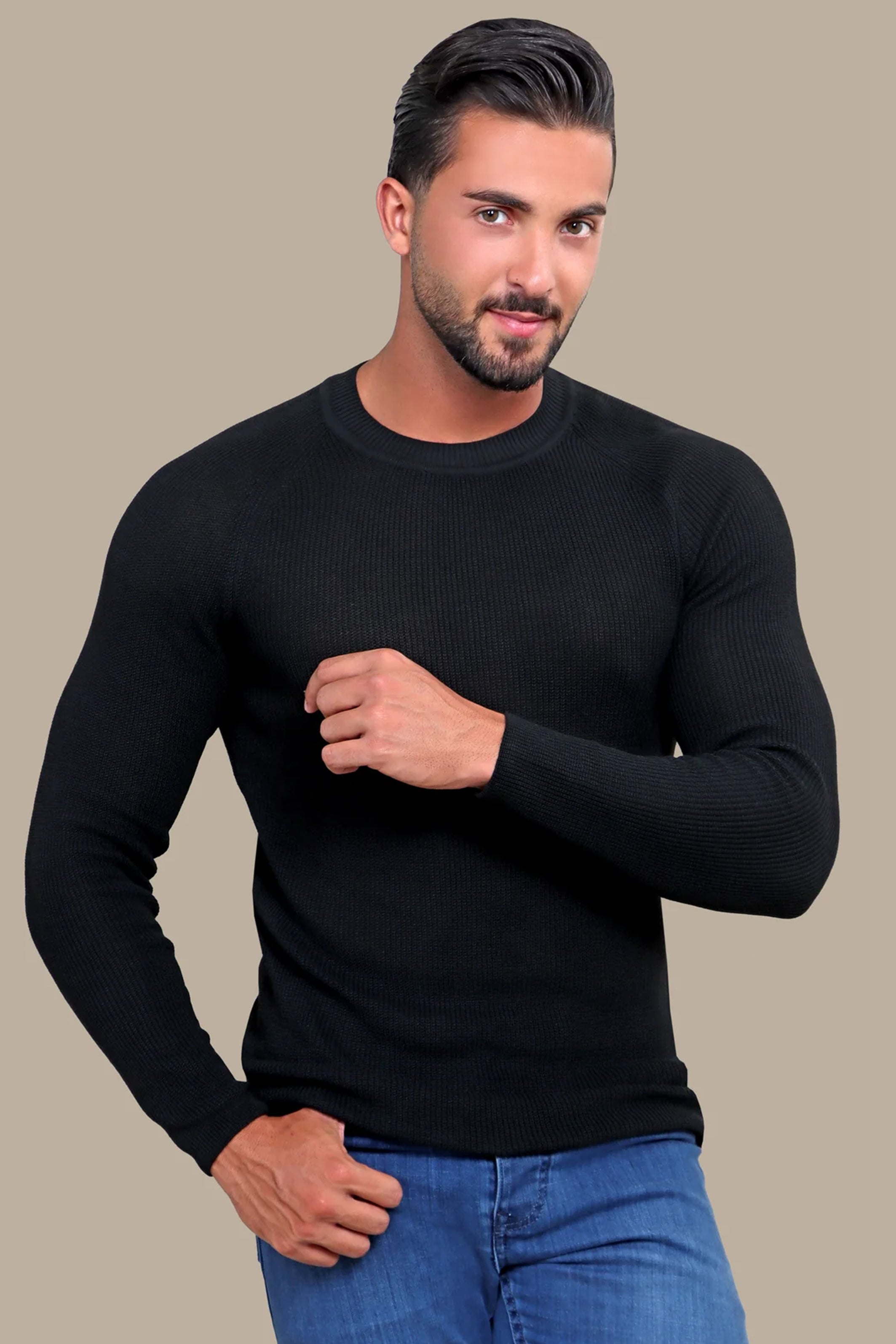 Sweater Ribbed R-Neck | Black