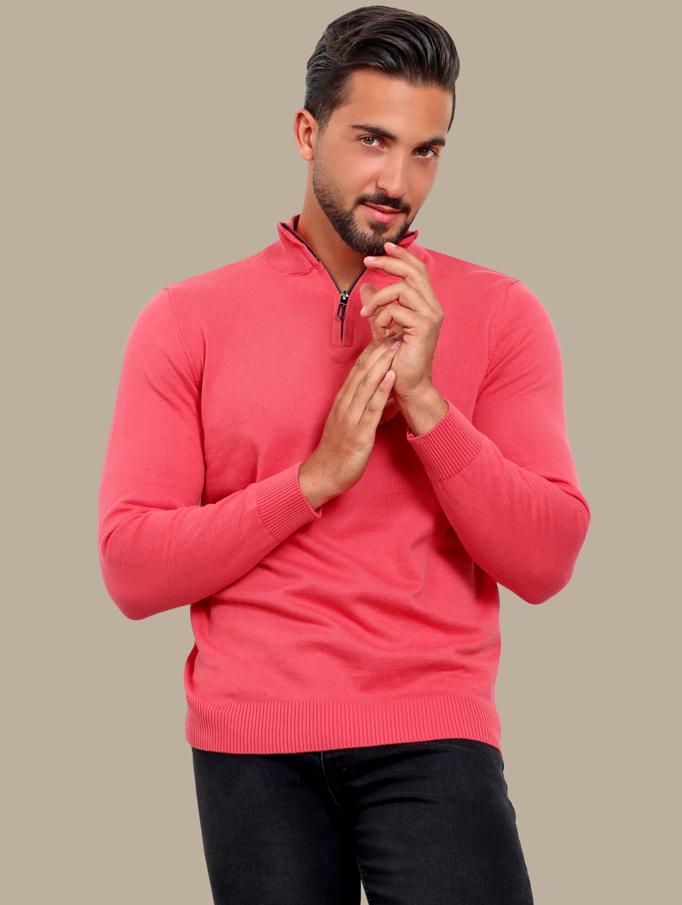 Coral Half Zipper Basic Cotton Sweater