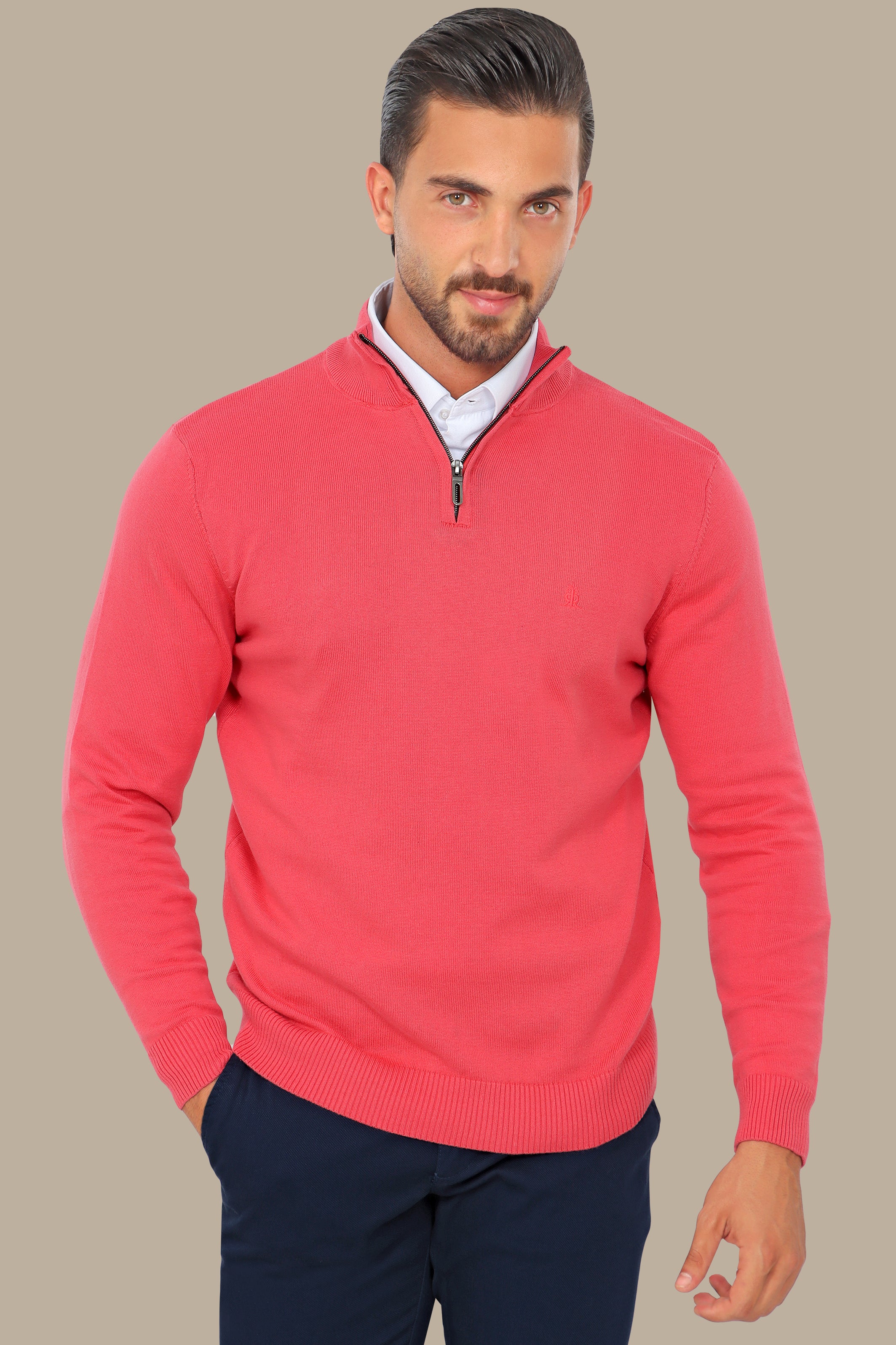 Coral Half Zipper Basic Cotton Sweater