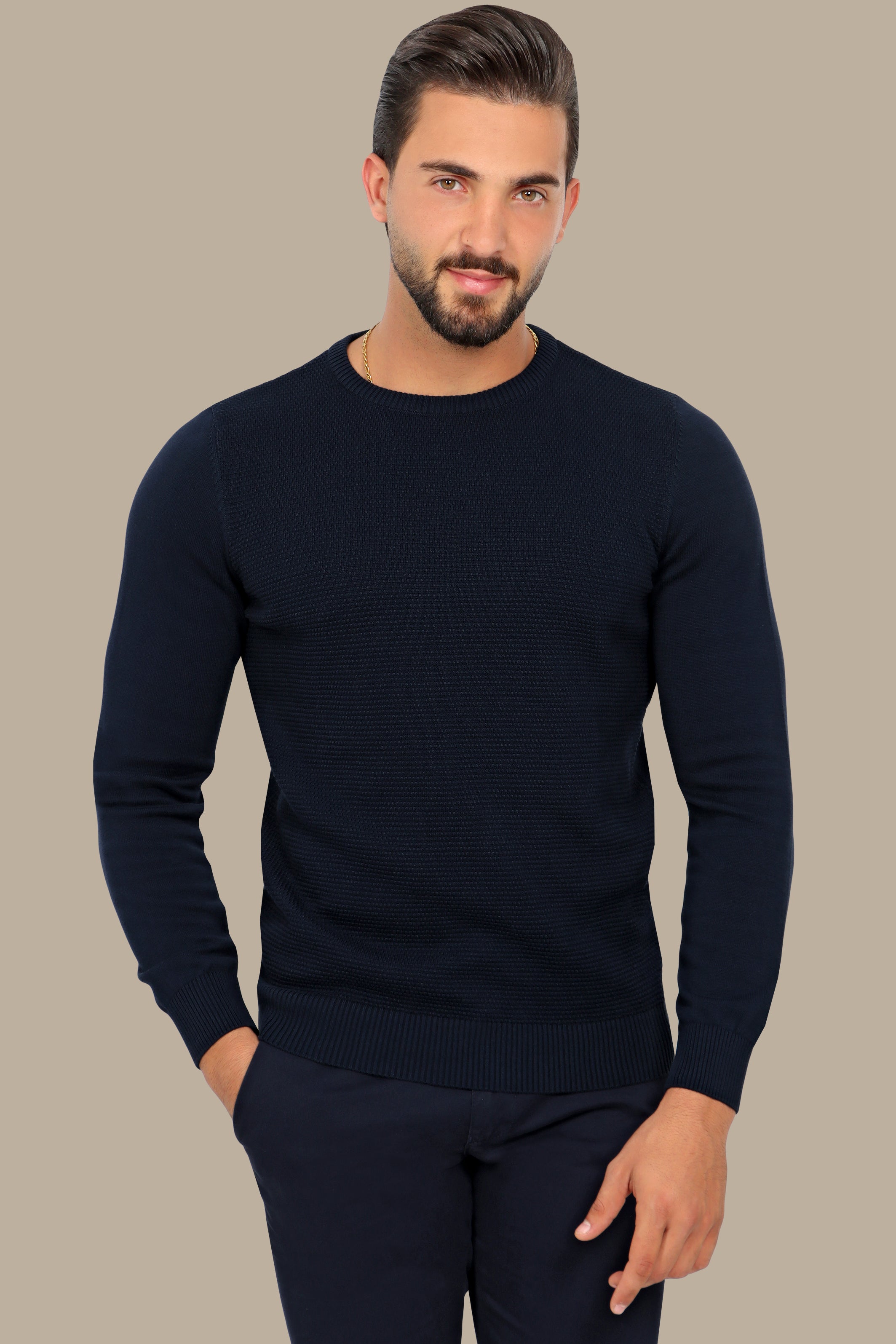 Playful Style: Navy Round Neck Sweater with Bee Print