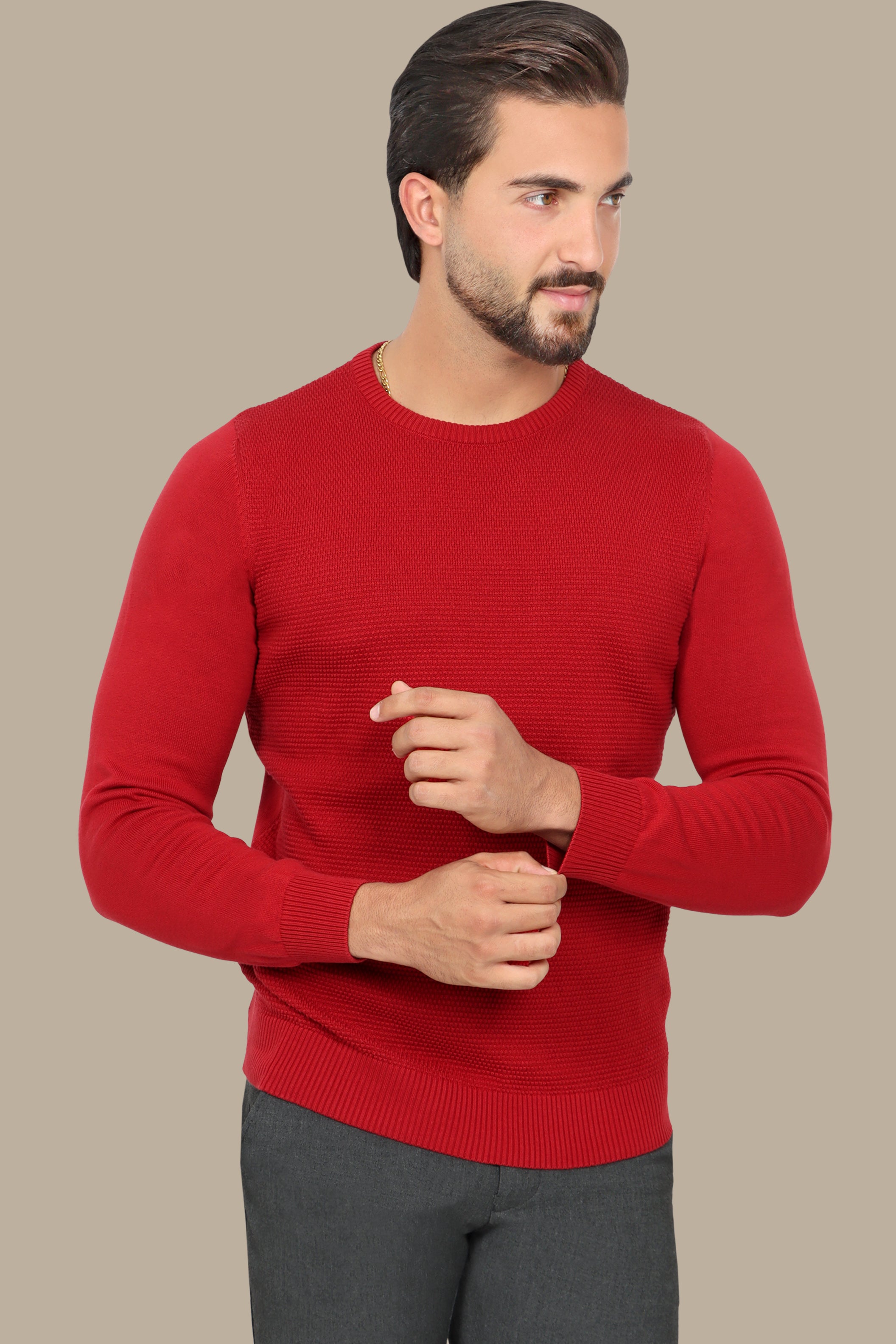 Red Round Neck Sweater with Bee Print