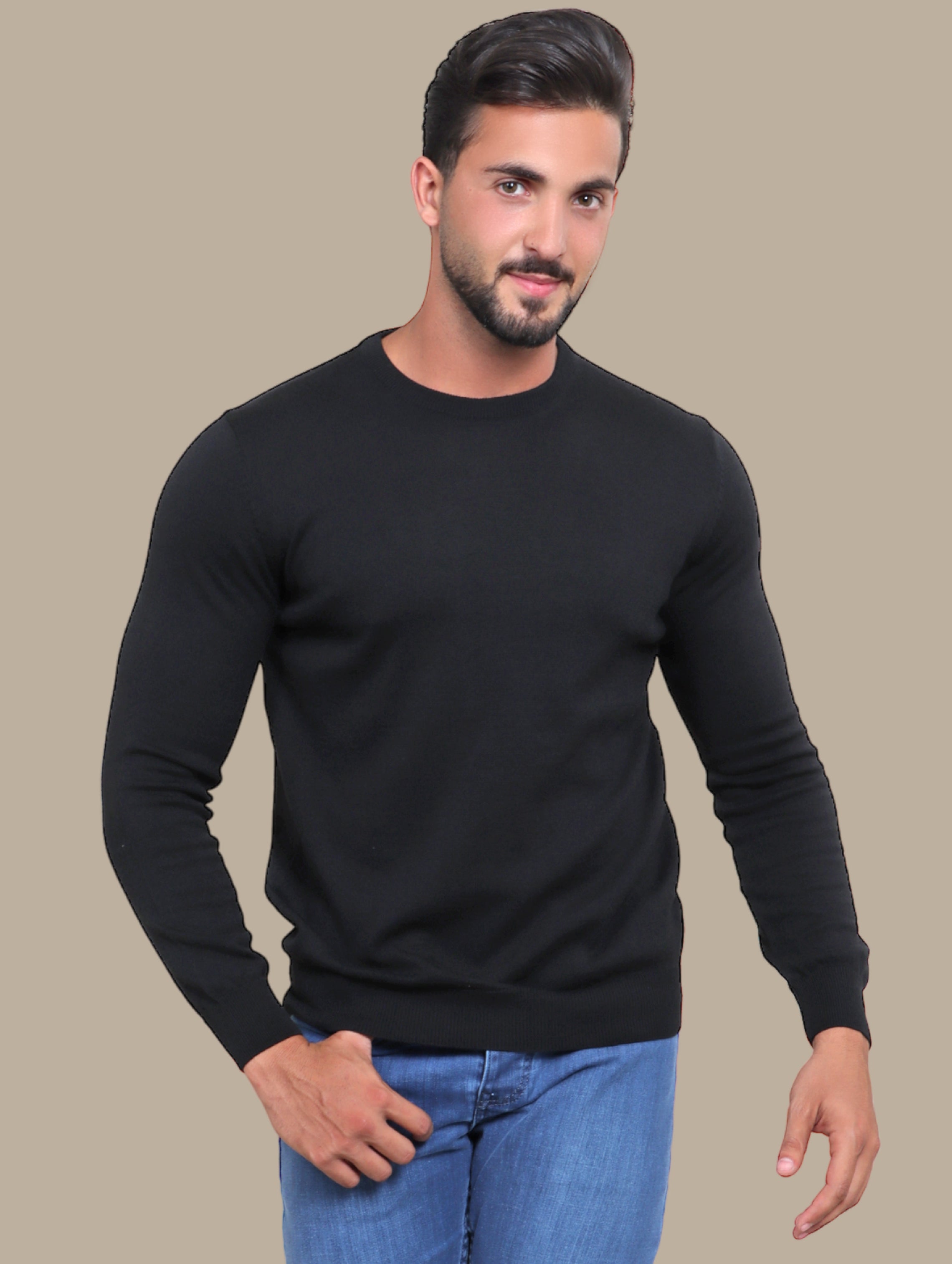 Black R-Neck Basic  Sweater