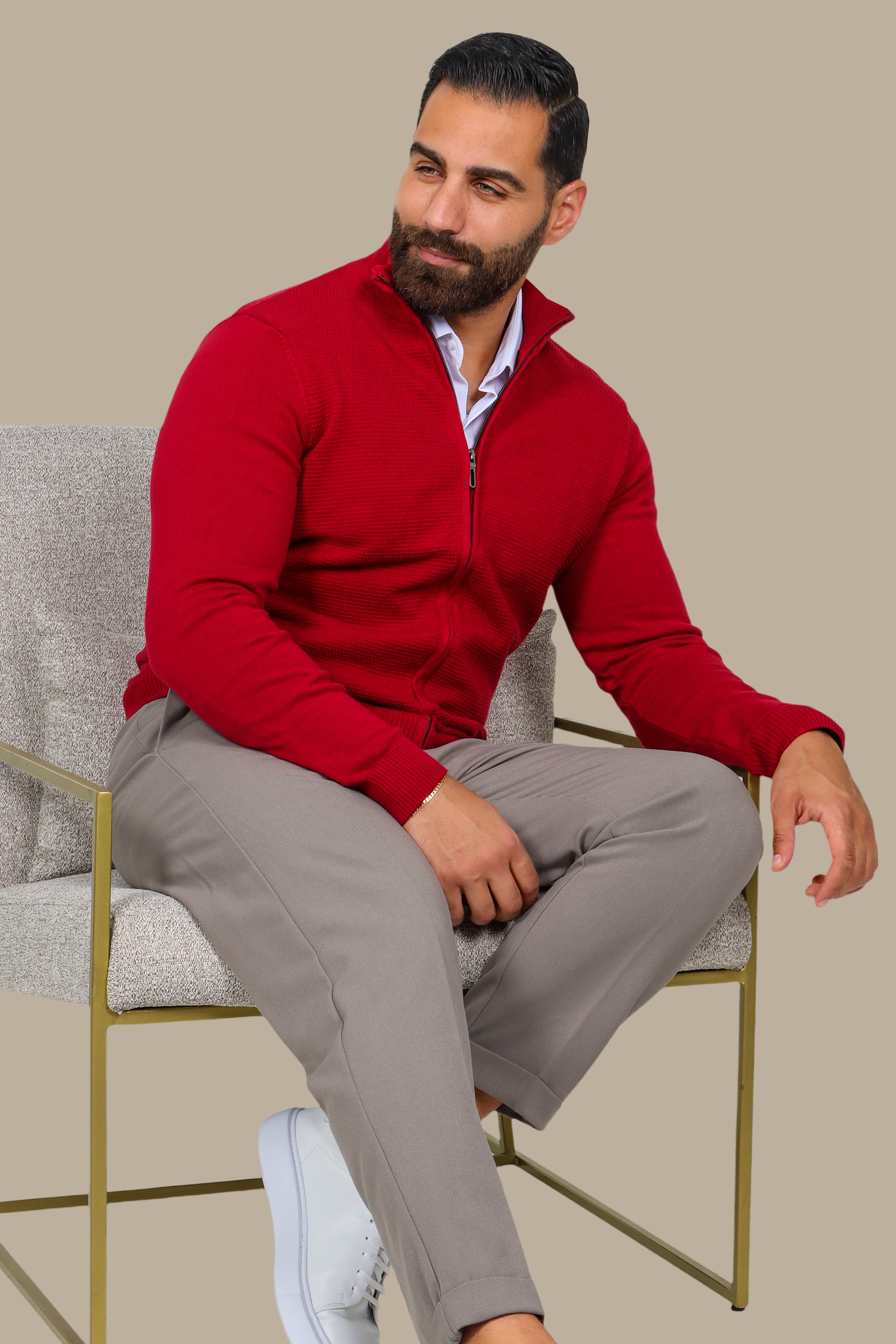 Red Bee Print Cardigan with Full Zipper