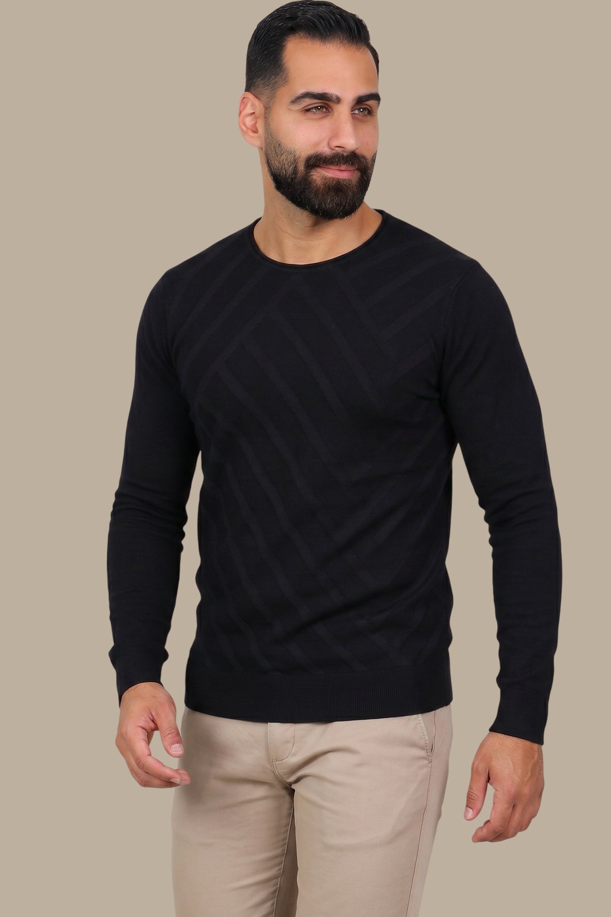 Black Striped Double-Neck Sweater