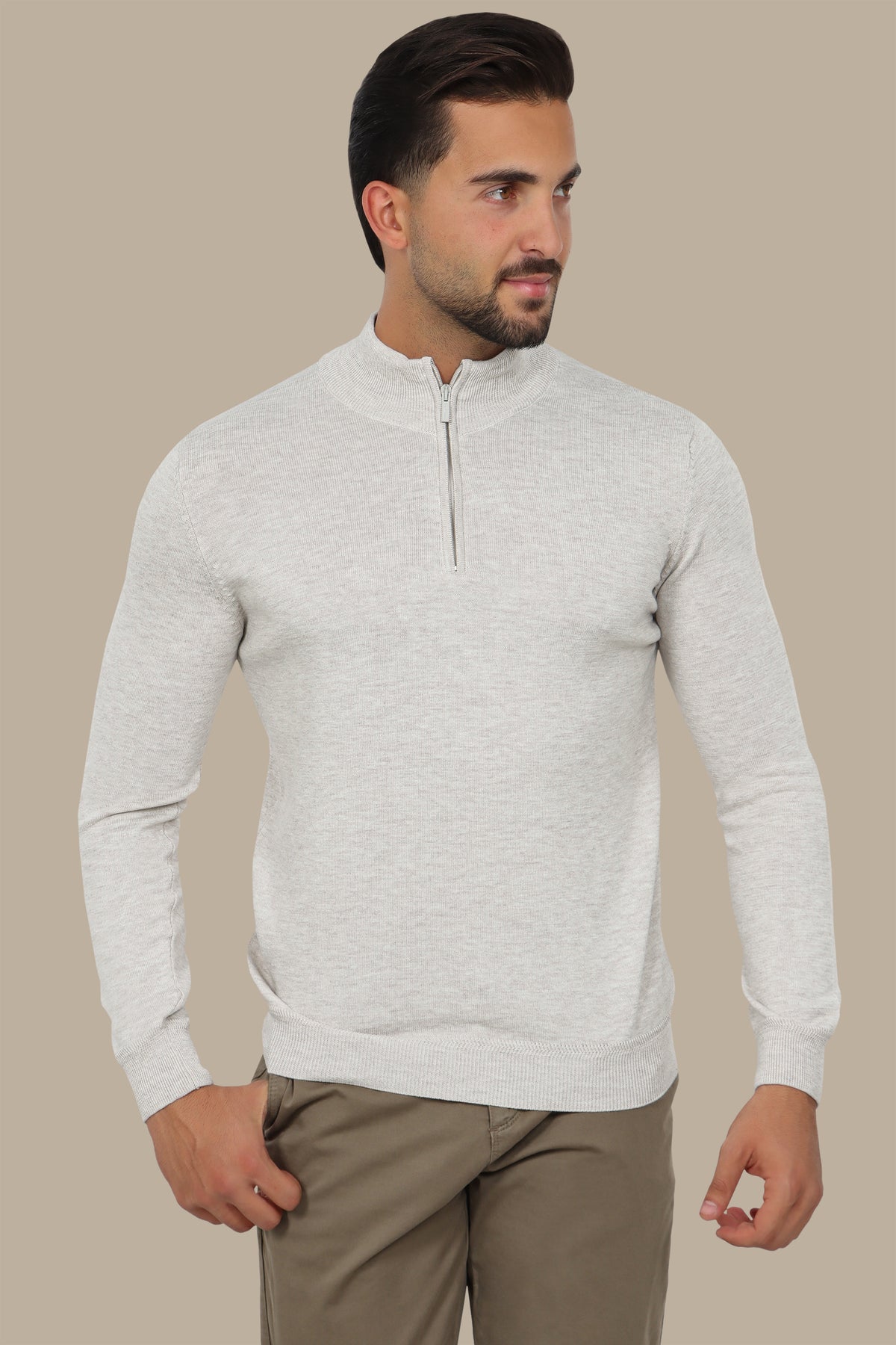 Cotton Sweater with Half Zipper