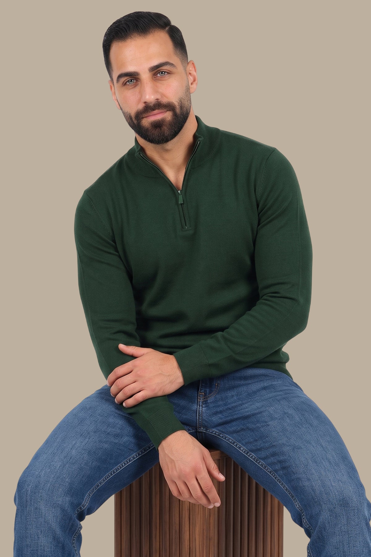 Cotton Sweater with Half Zipper