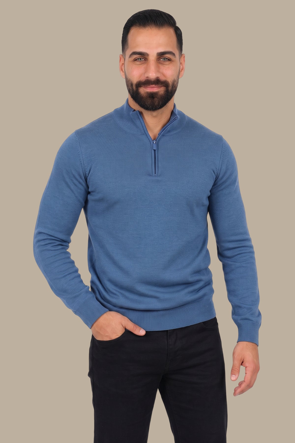 Cotton Sweater with Half Zipper