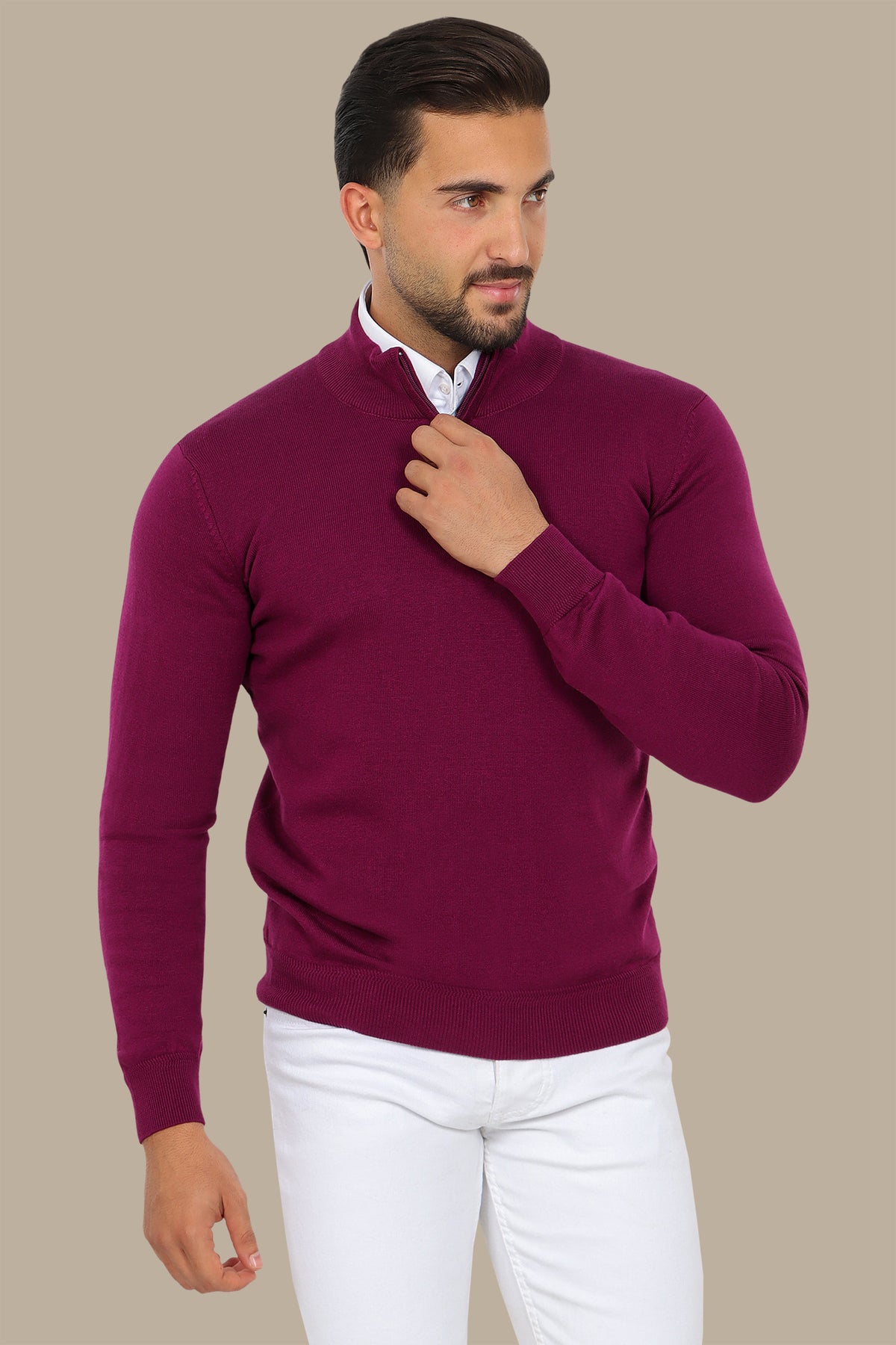 Cotton Sweater with Half Zipper