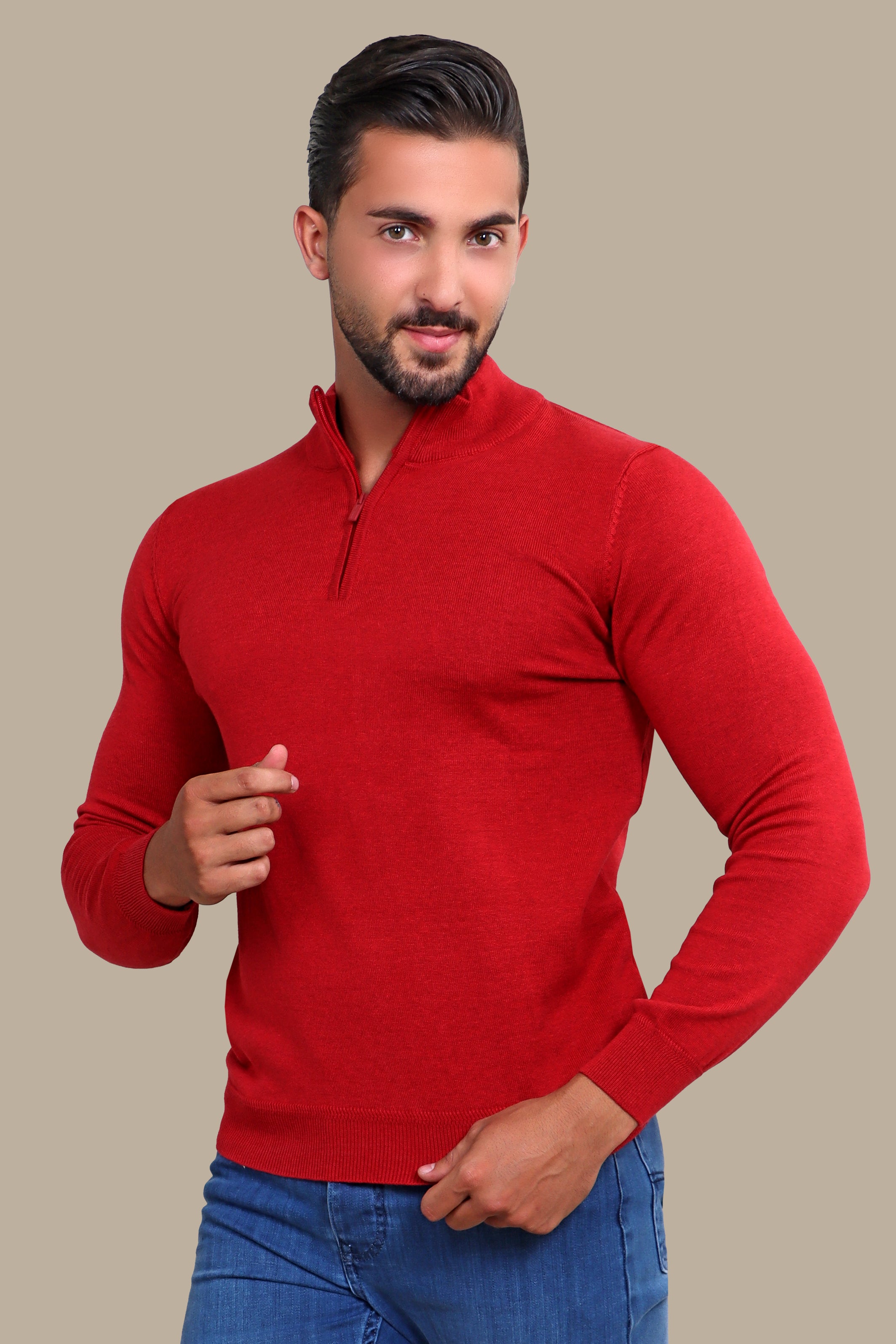 Coral Half Zipper Cotton Sweater