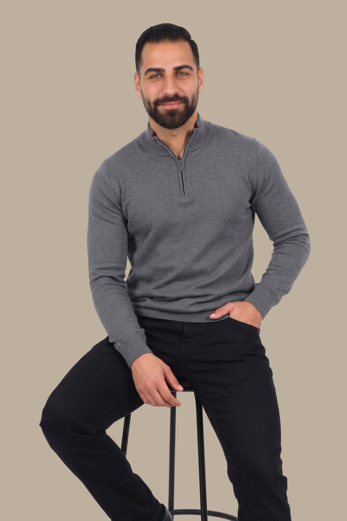 Cotton Sweater with Half Zipper