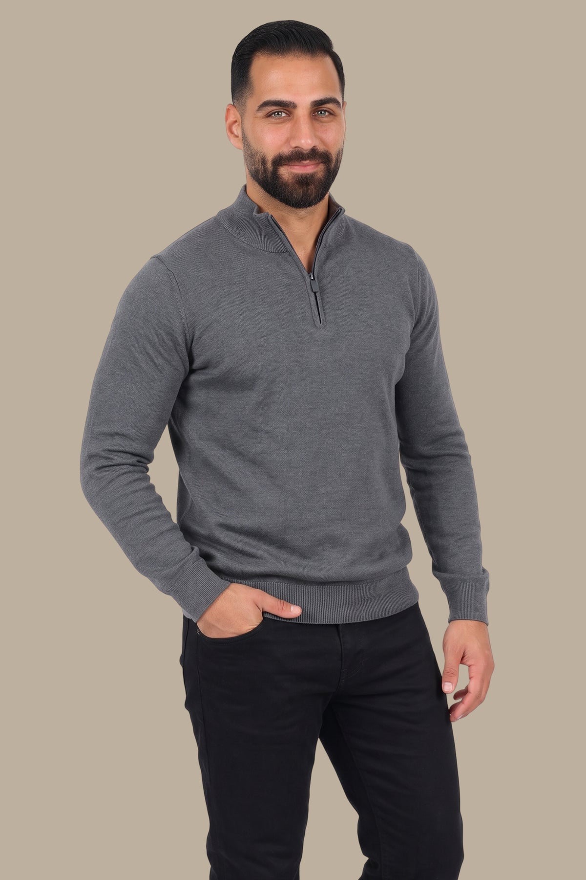 Cotton Sweater with Half Zipper
