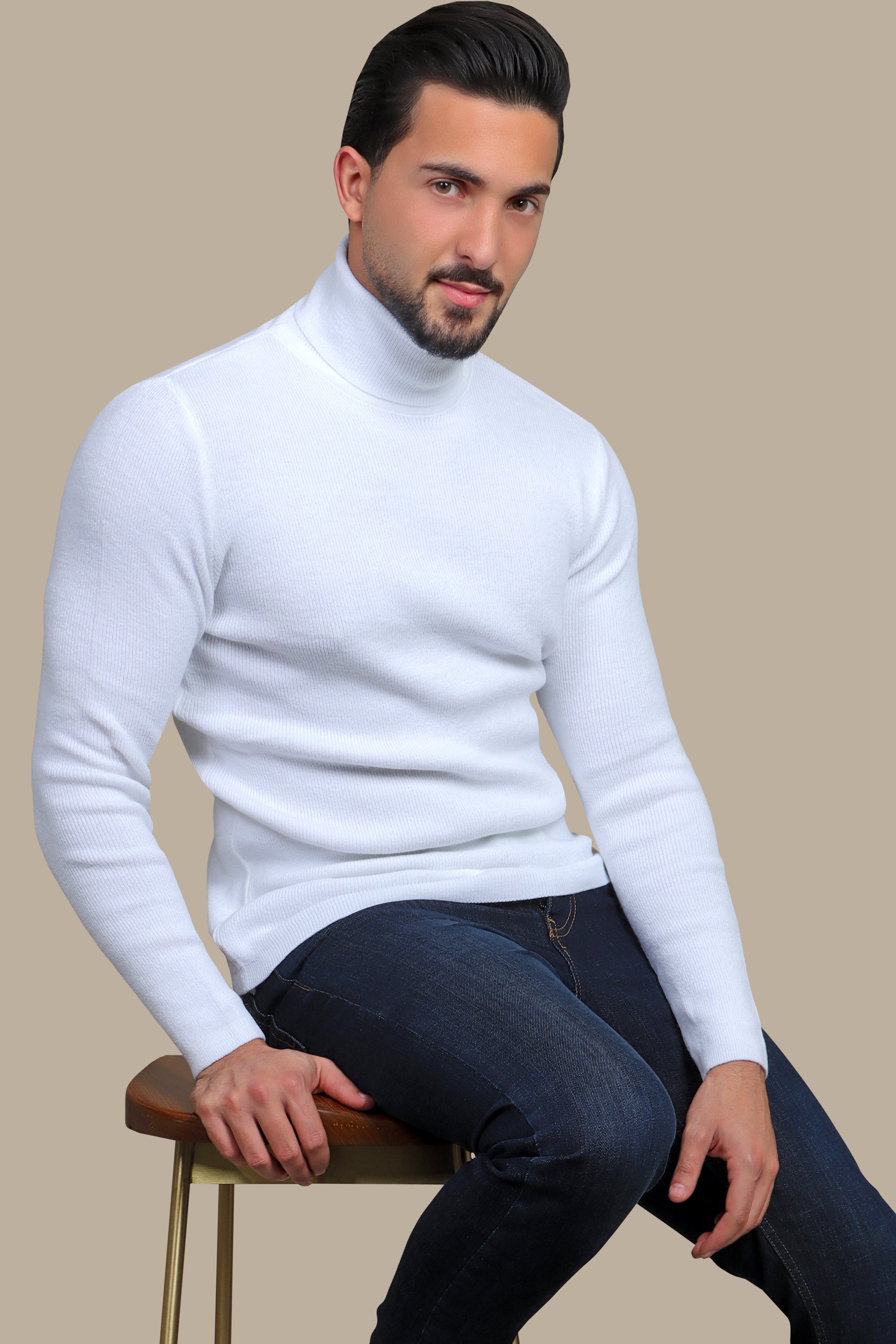 Elegance in Ivory: Chic Turtle Neck Structured Sweater