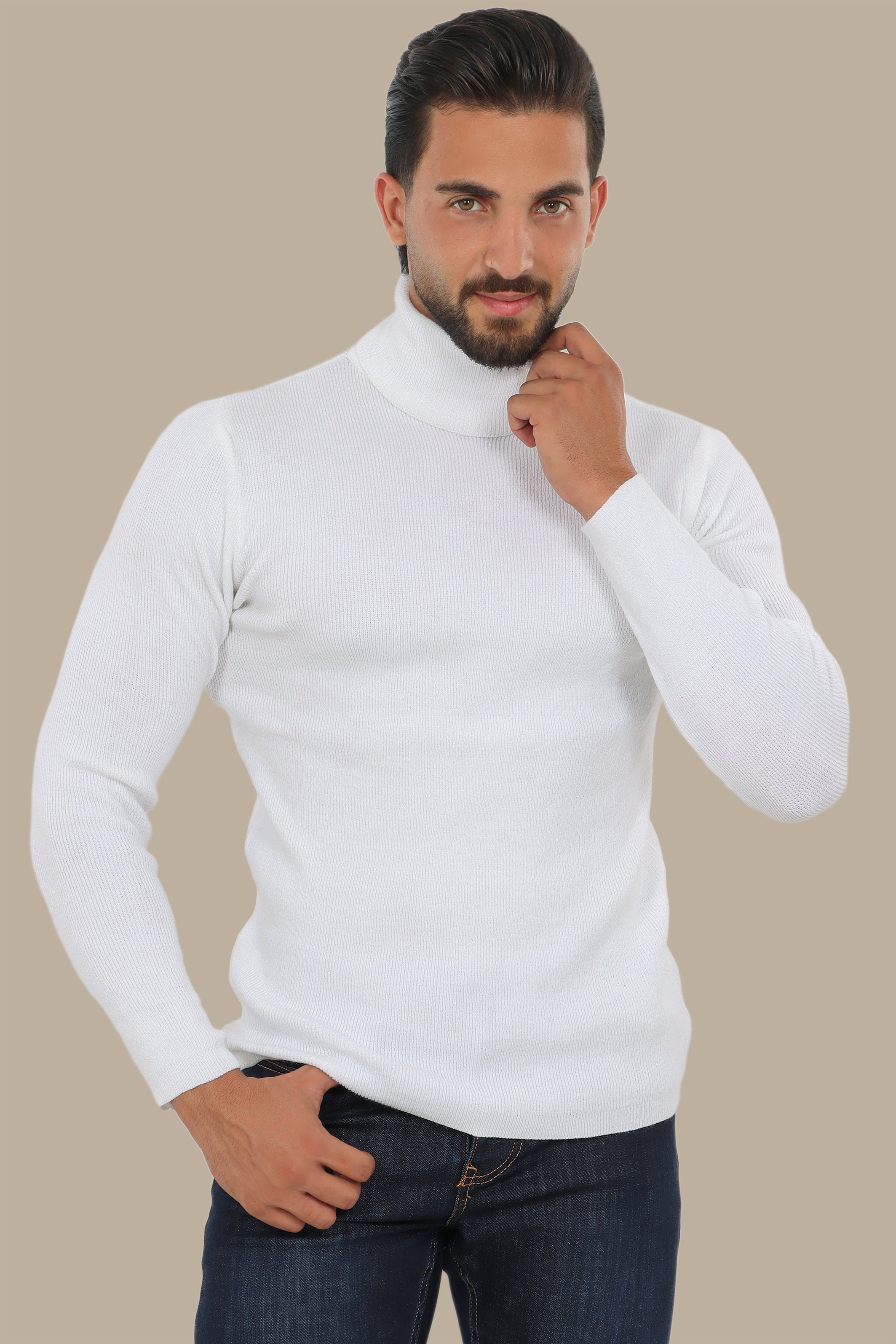 Elegance in Ivory: Chic Turtle Neck Structured Sweater